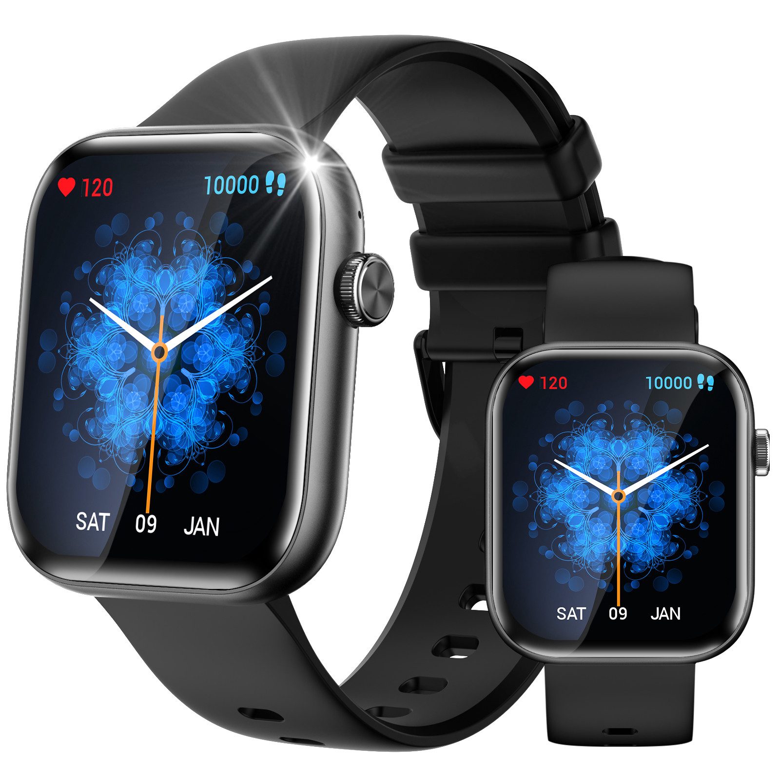 Sytifro Smartwatch Damen Herren, Feine Fitness Uhr mit Anruffunktion Smartwatch (Quadratischer 2,01-Zoll-Voll-Touch-HD-Farbdisplay) cm/2,01 Zoll), 320-mAh-Akku, Fitness Tracker Armbanduhr mit SNS-Benachrichtigung, Schrittzähler,Blutsauerstoff, Blutdruckmessung, Schlafüberwachung und AI Voice etc., Bluetooth 5.3 Sportuhr, IP67 wasserdicht, unterstützt 200+ Sportmodi, verfügbar für Android 5.0+ / iOS 9.0+