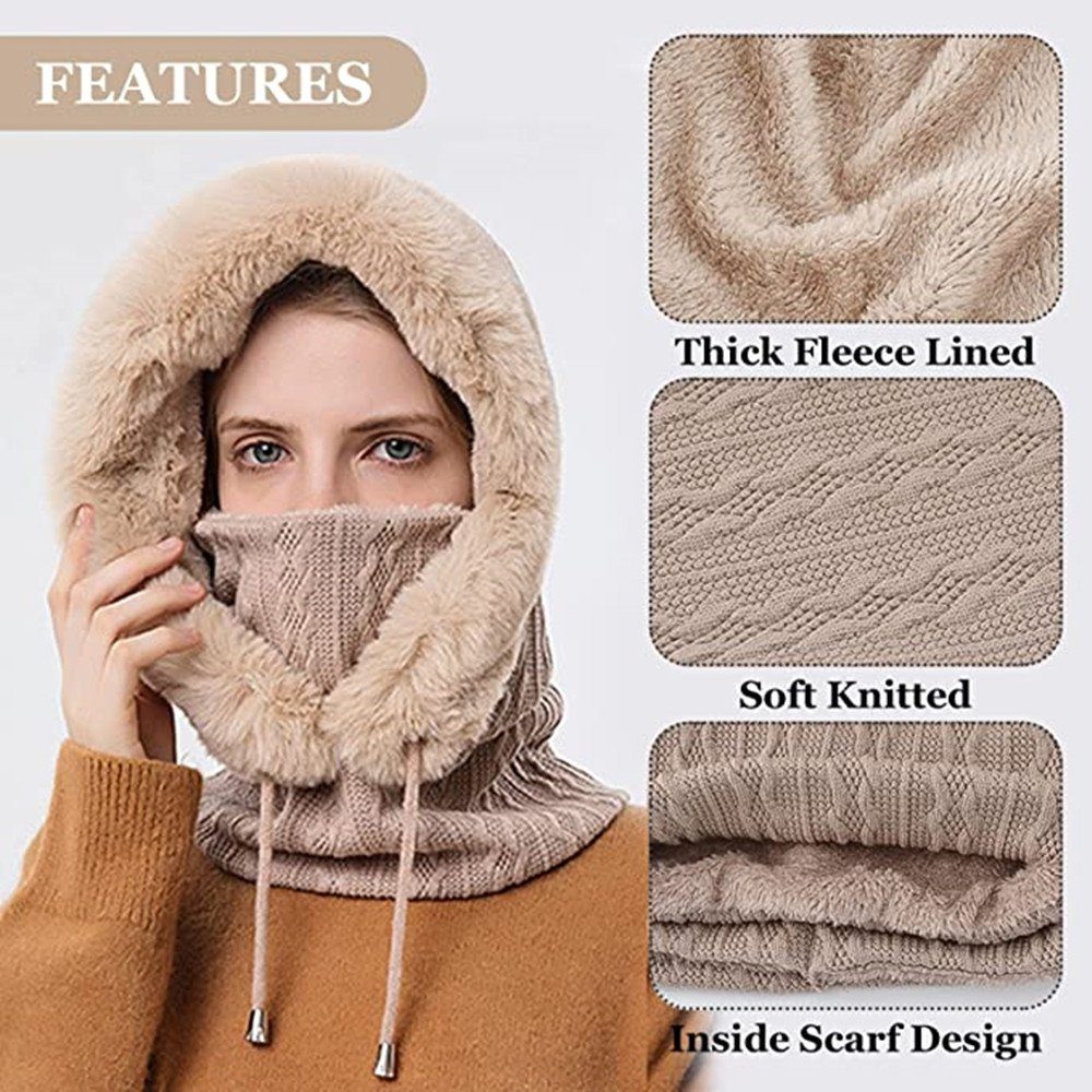 Mütze XDeer Schal & Schal Damen Kapuzen Wintermützen,Strickmützen,Warme Winter,Sturmhauben Winddichte Schal,Mütze Vollgesichtsmaske Mütze beige