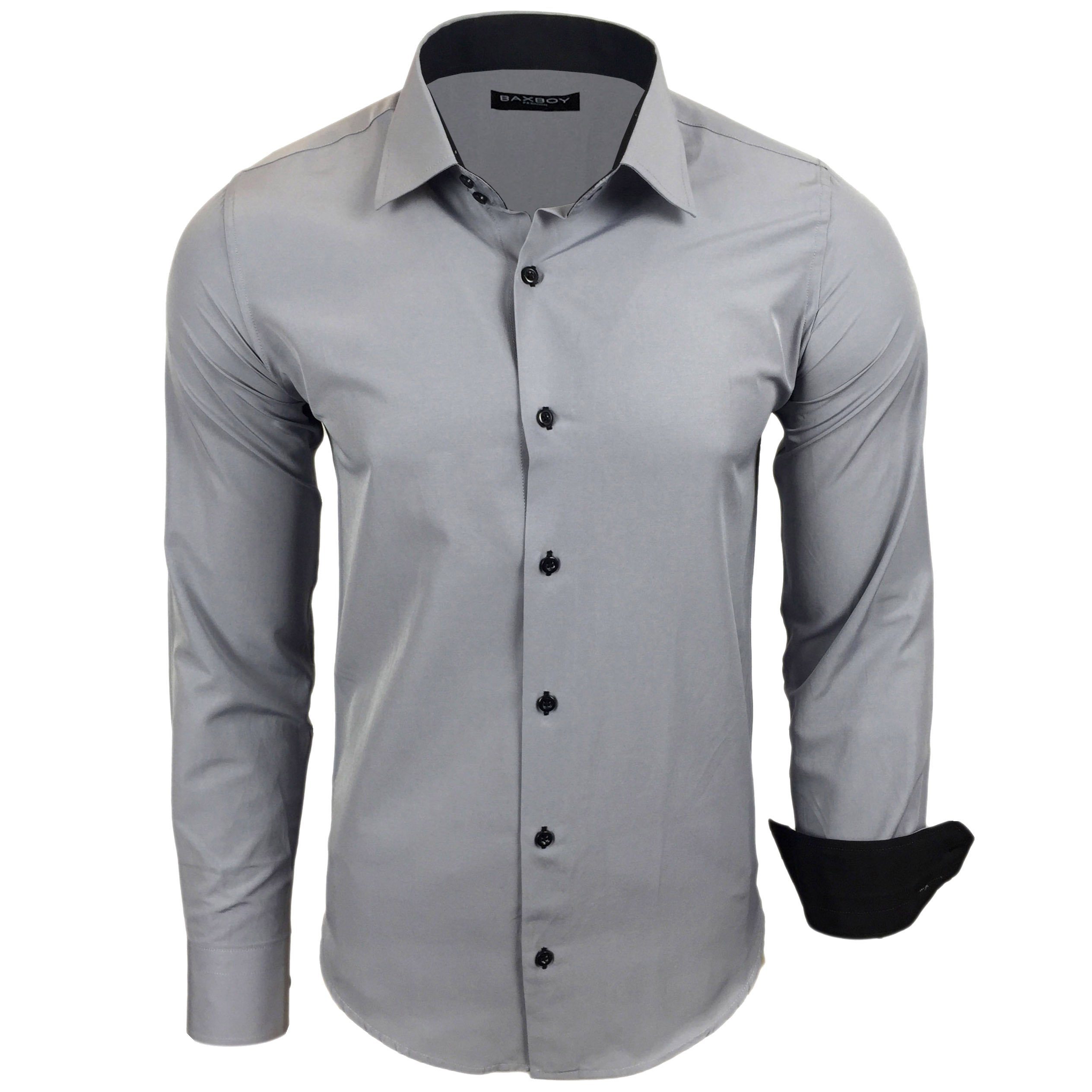 Baxboy Langarmhemd Kentkragen Businesshemd Slim Fit Hemd mit farblich abgesetzten B-444