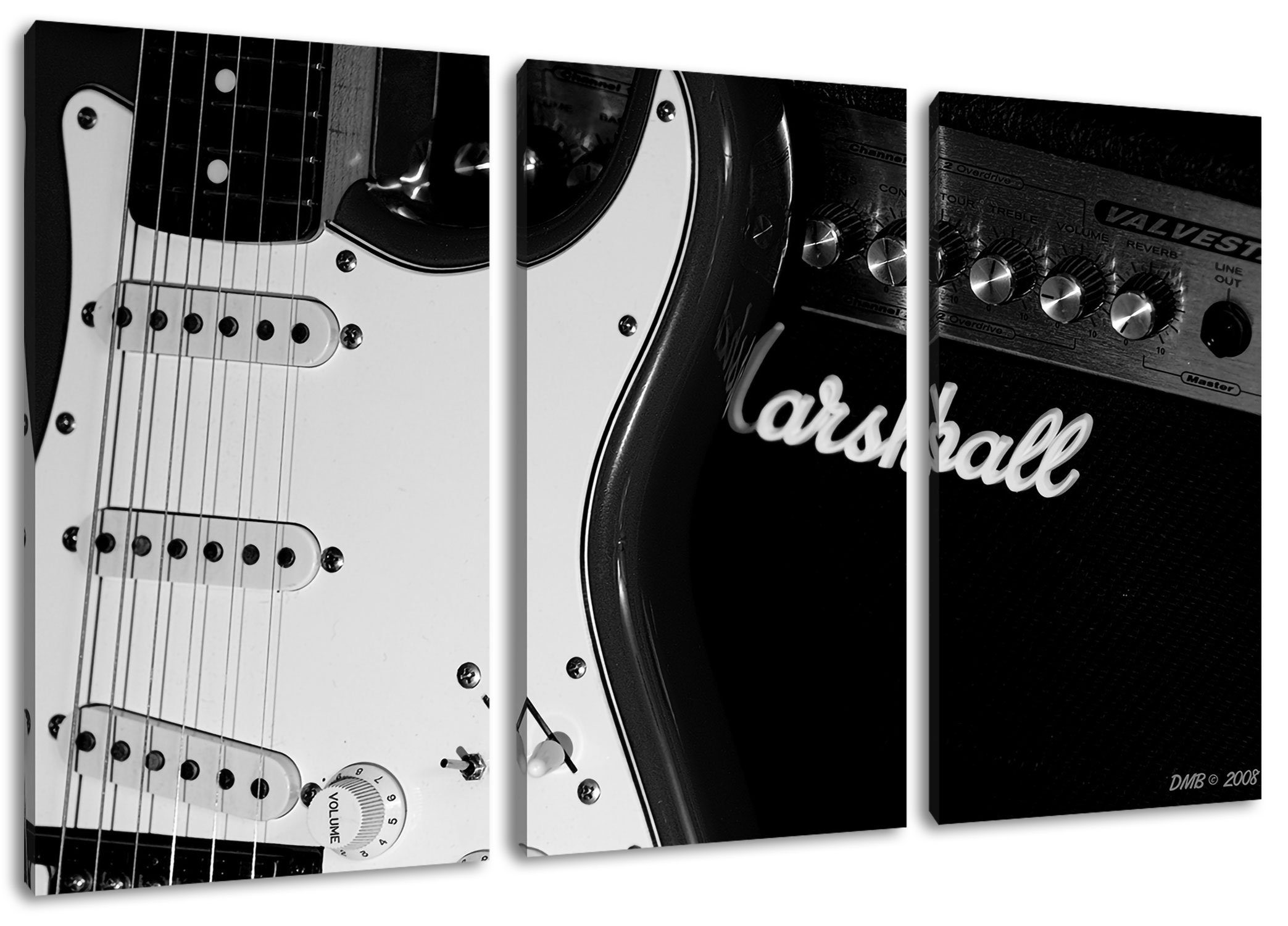Pixxprint Leinwandbild E-Gitarre Verstärker, 3Teiler Zackenaufhänger Verstärker St), E-Gitarre (120x80cm) (1 Leinwandbild fertig bespannt, inkl