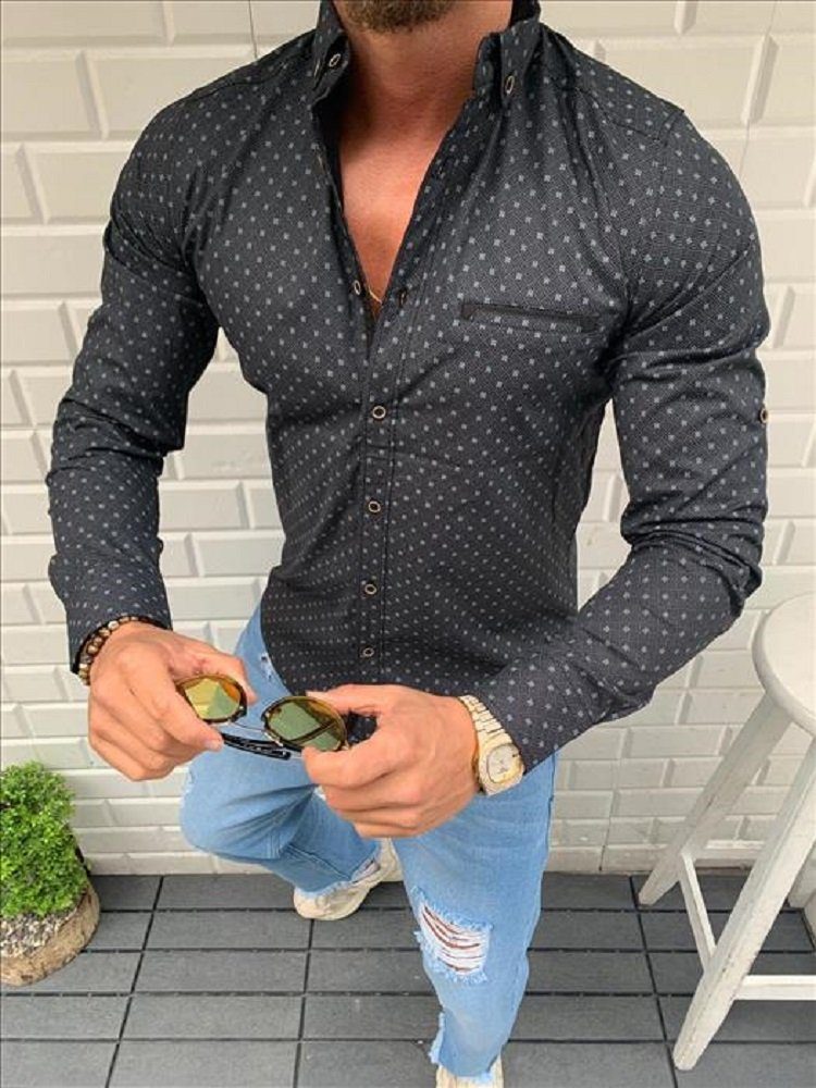 Langarmhemd Herren-Hemd Slim-Fit Stretch Langarm-Hemden