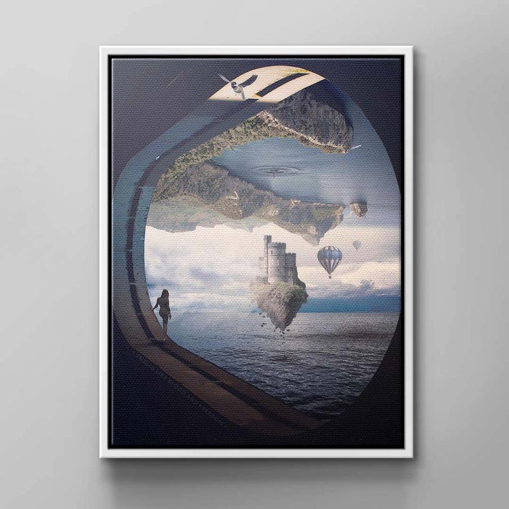 schwarzer Rahmen von DOTCOMCANVAS® Leinwandbild, mit Welt umgekehrter Surrealismus Abstraktes Wandbild
