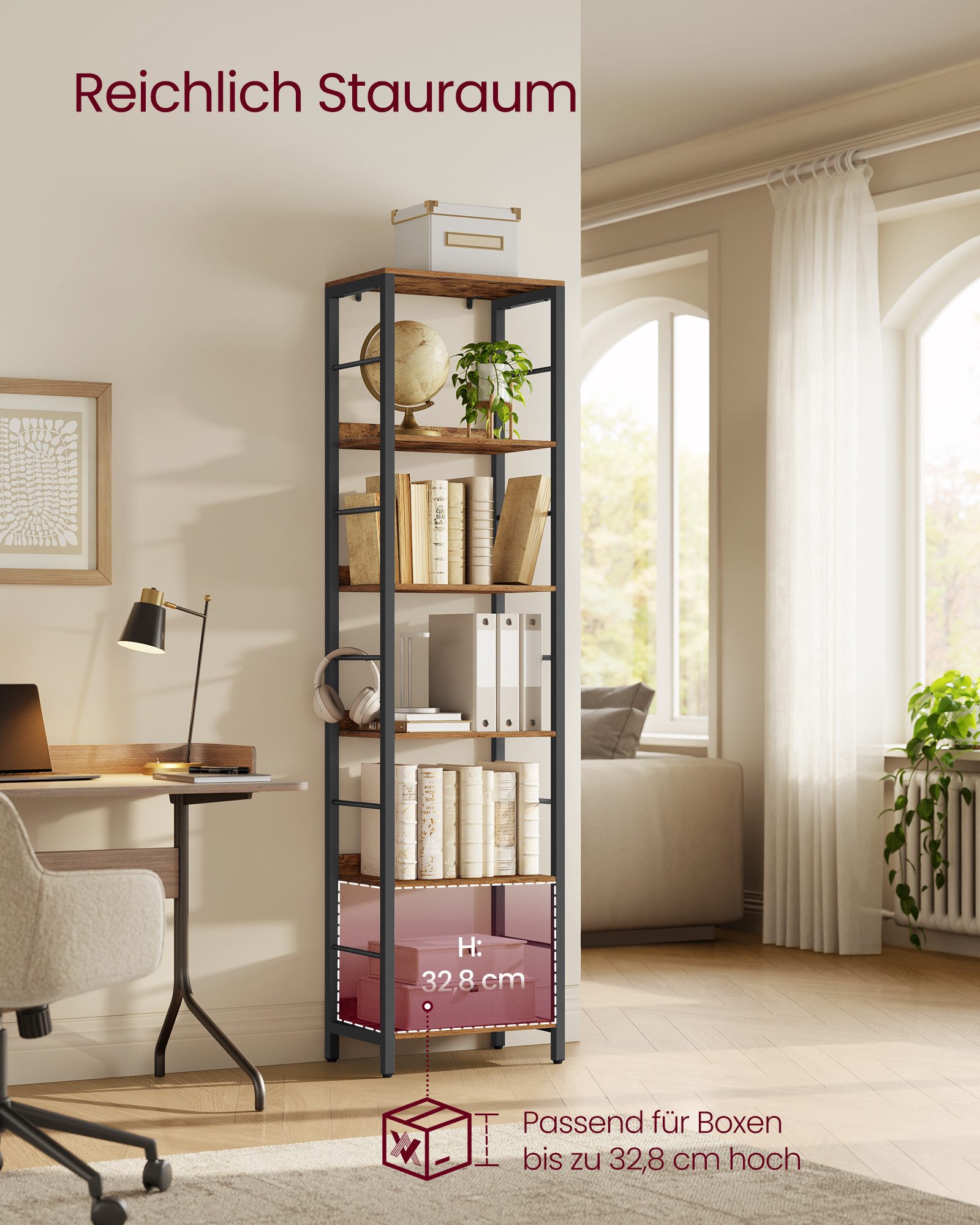 VASAGLE Bücherregal, 6 Ebenen, Aufbewahrungsregal, mit Rückplatten, für Wohnzimmer