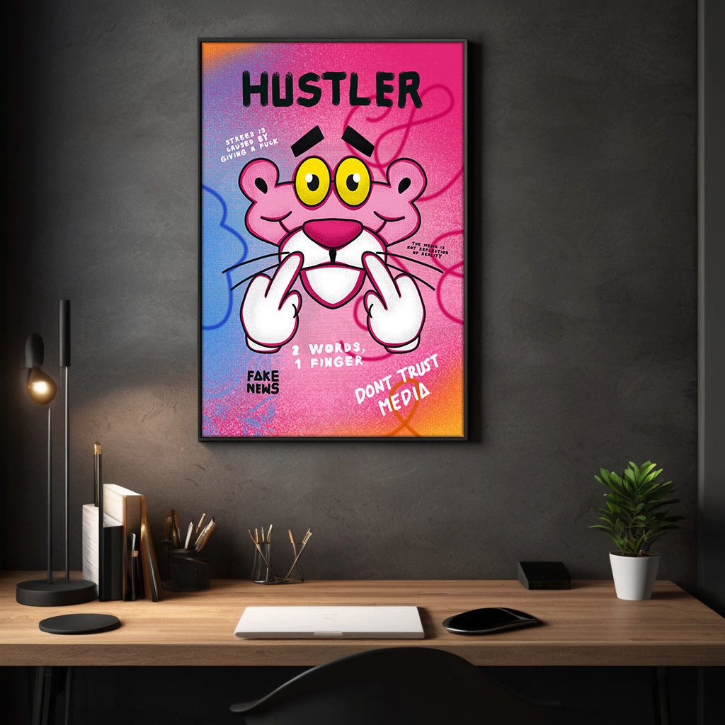 SimpleCanvas Wandbild Pink Panther Hustler - Leinwandbild Pop Art, Wandbild Pop Art, Portrait, Pink Panther
