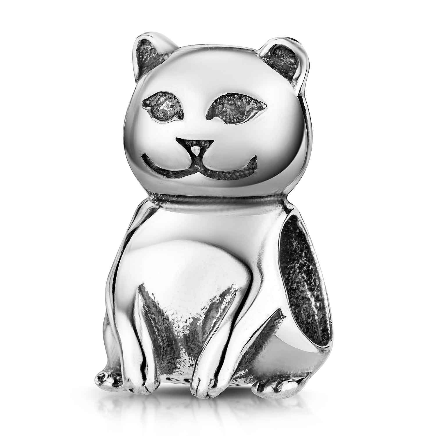 Materia Bead Silber Katze Kater Kätzchen Hochglanz 870, 925 Sterling Silber