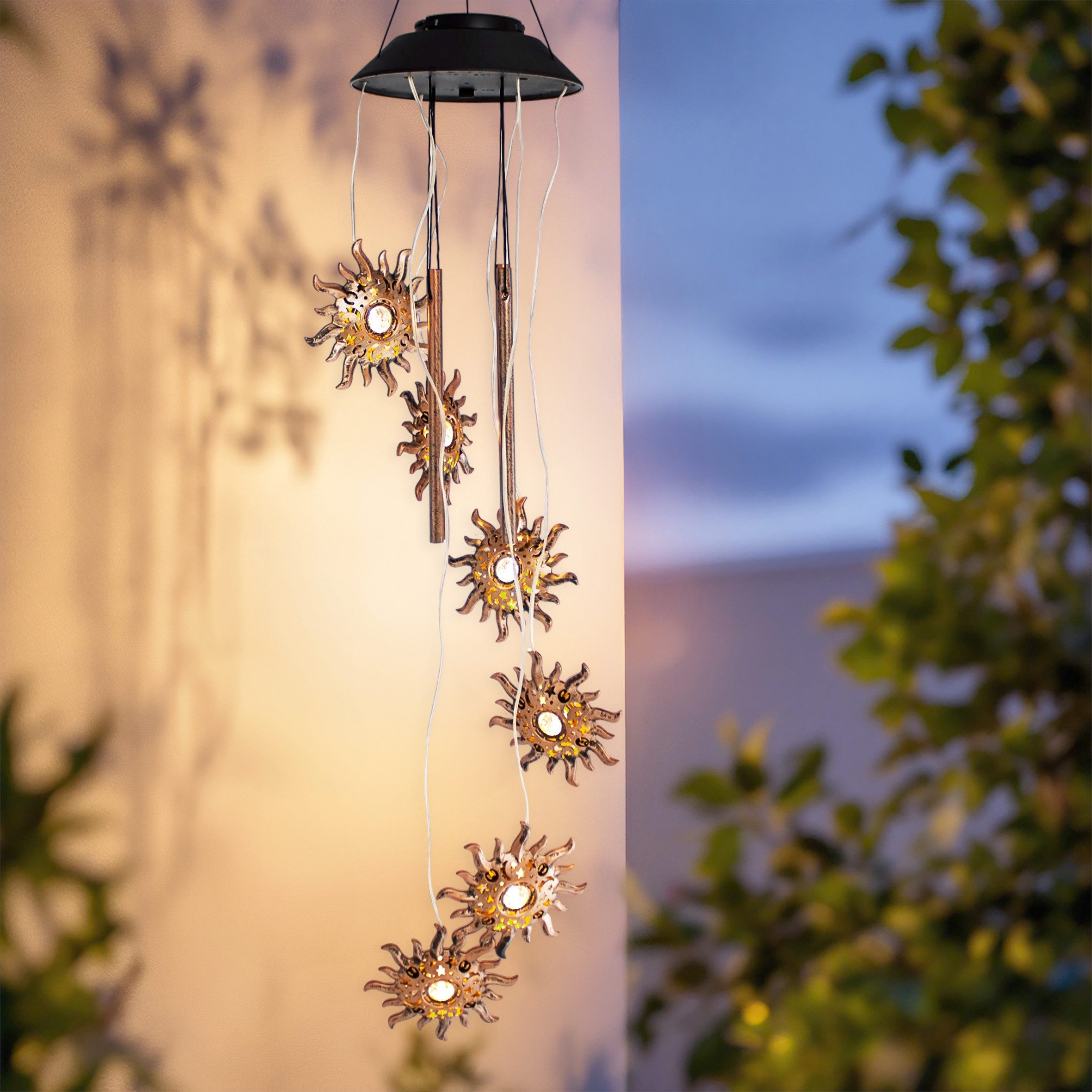Spetebo Windspiel LED Solar Lichtspiel mit 4 Metall Klangstäben - 75 cm (Anzahl, 1 St., Stück), Haken zum Aufhängen