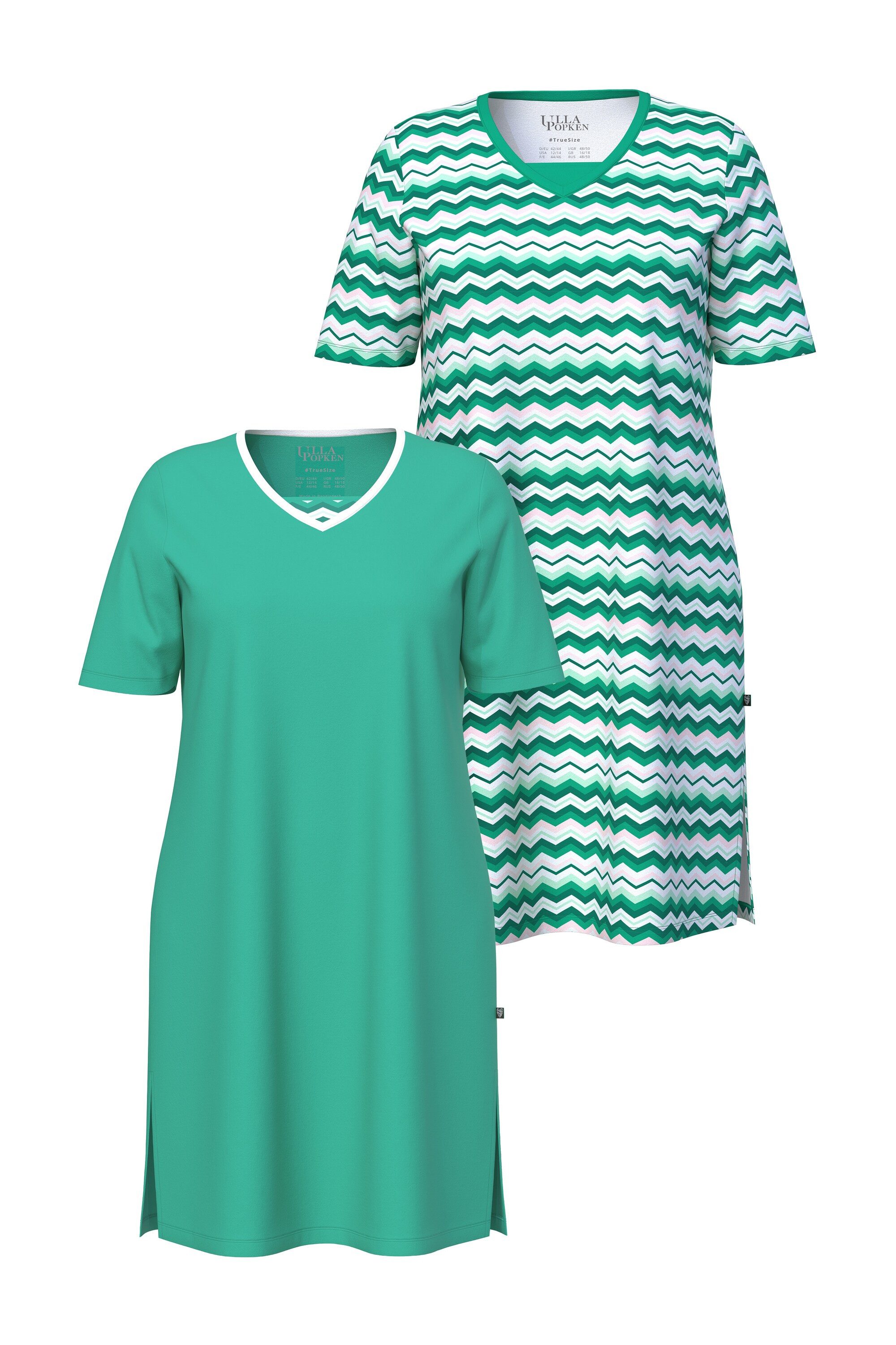 Ulla Popken Bigshirt Bigshirts 2er-Pack Zacken/uni V-Ausschnitt Halbarm (2-tlg)