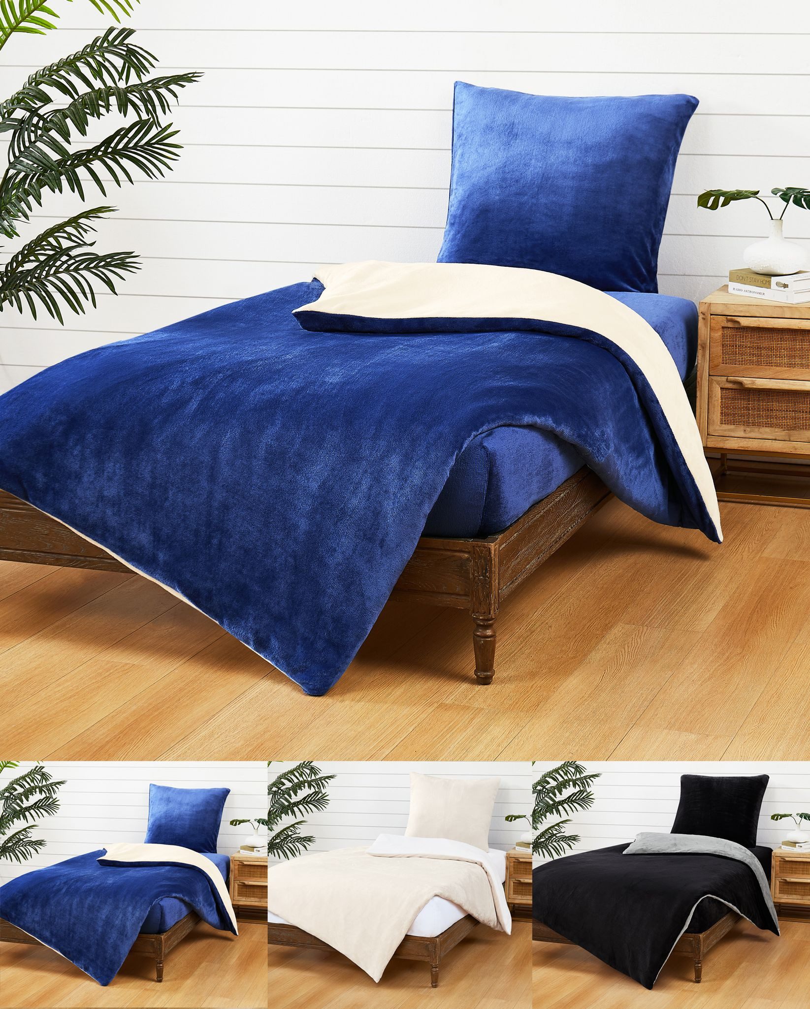 JACK Wendebettwäsche JACK Teddy Flausch 135x200cm Weiß Creme Blau Grau Anthrazit, Fleece, 2 teilig, Wendeoptik, weiche Oberfläche, superweicher Cashmere-Touch