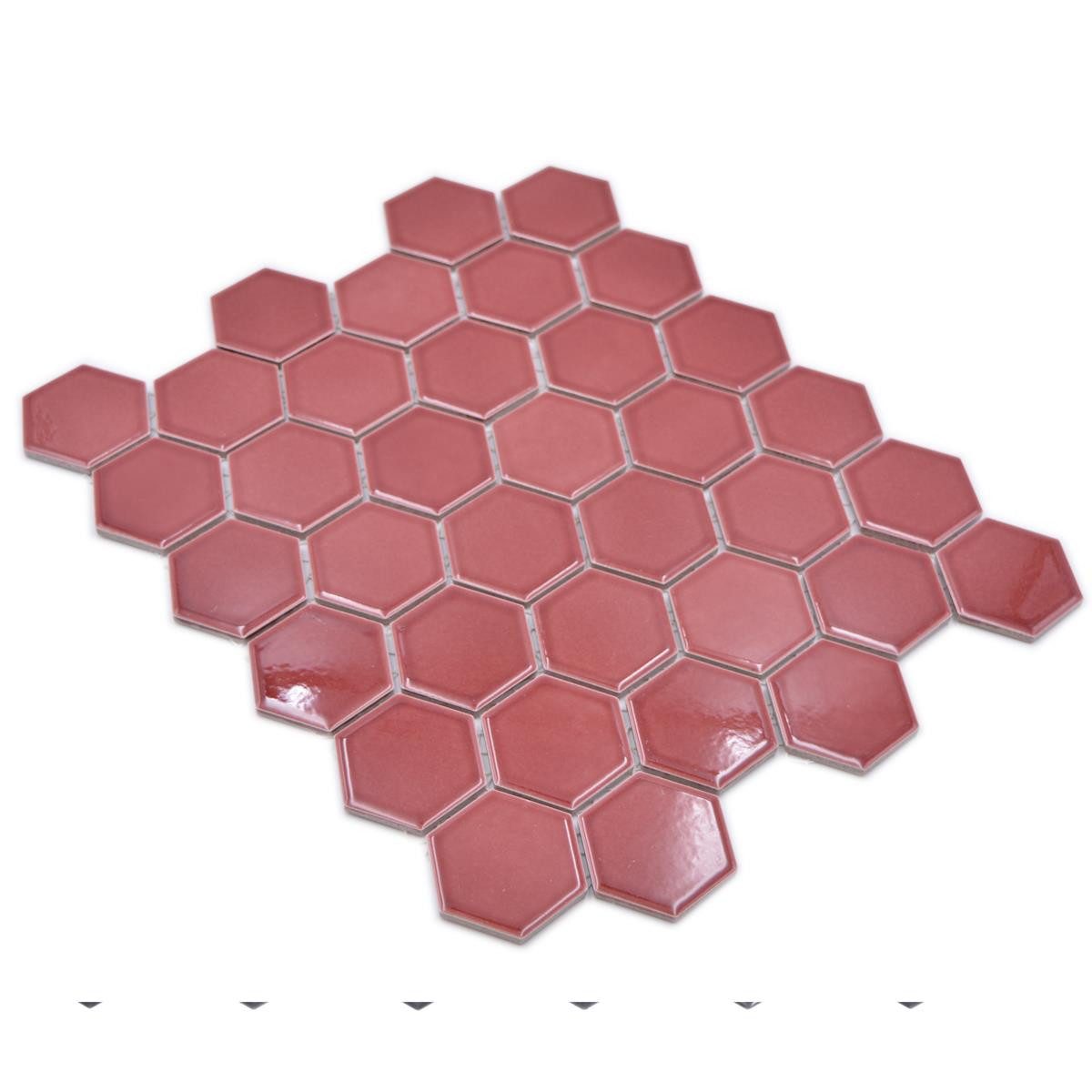 Mosafil Mosaikfliesen Keramikmosaik Fliesen Salomon Hexagon H51, Keramik 28.100x32.500, rot-bordeuax, Verlegefertig auf ein Netz geklebt - Frostsicher - Wasserfest