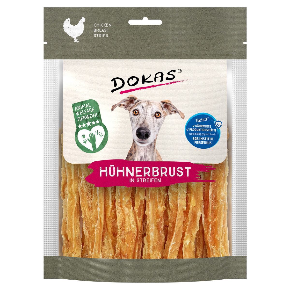 Dokas Welfare Chicken - Hühnerbrust in Streifen 170 g, für: Hund