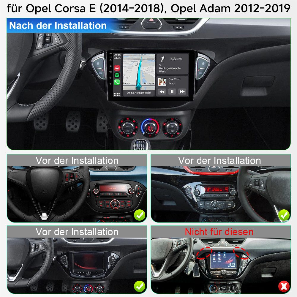 A-Sure DAB+ CarPlay GPS WIFI Android 15 Für Opel Corsa E 2015-2019 Adam Autoradio (Digitalradio (DAB), FM, Carplay Android Auto Bluetooth EQ USB GPS Navi WIFI Touchscreen)