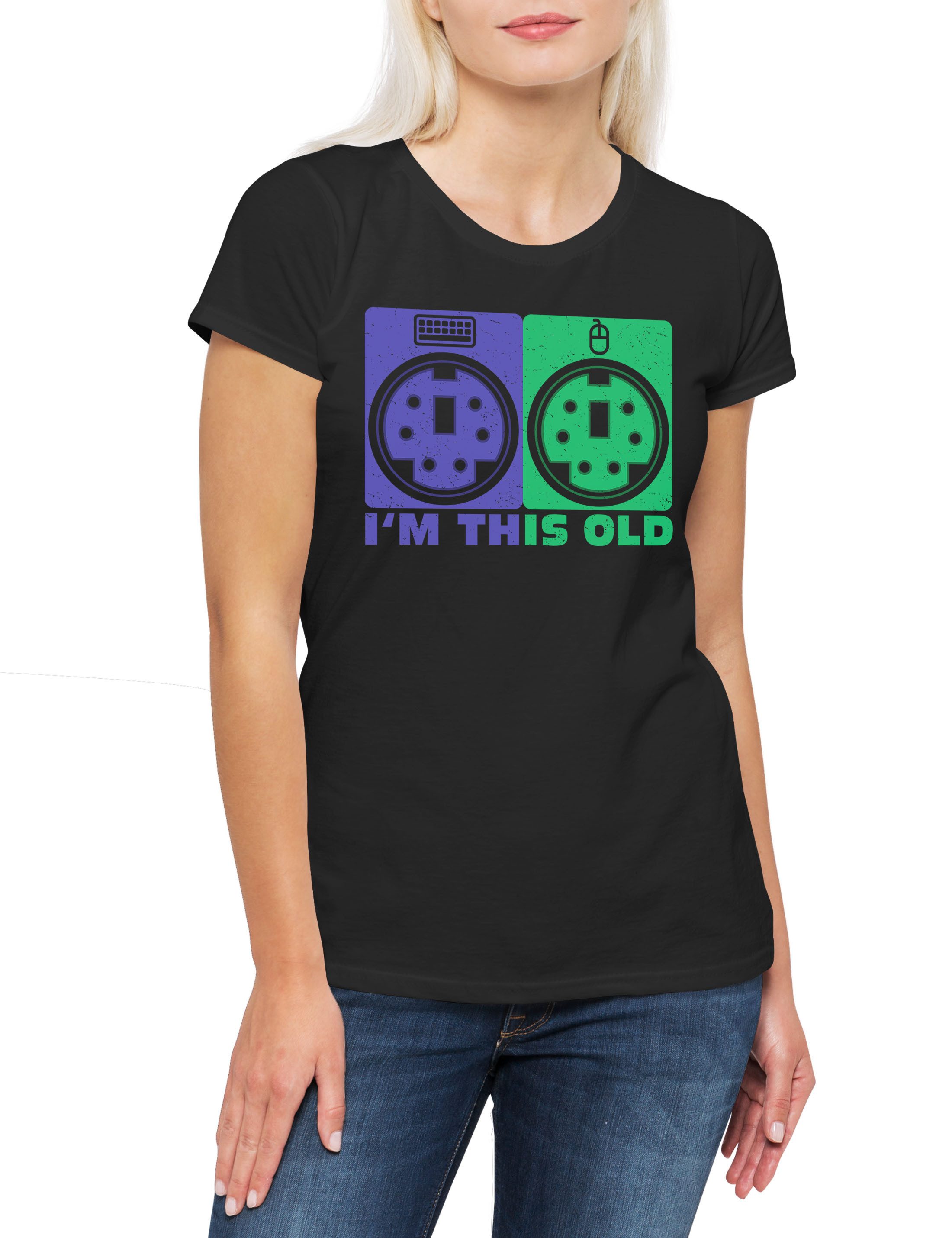 Urban Backwoods Print-Shirt I'm This Old 6 Pin Plug Damen T-Shirt Computer Maus Tastatur 80s (1-tlg) Keyboard Mouse PC Fun