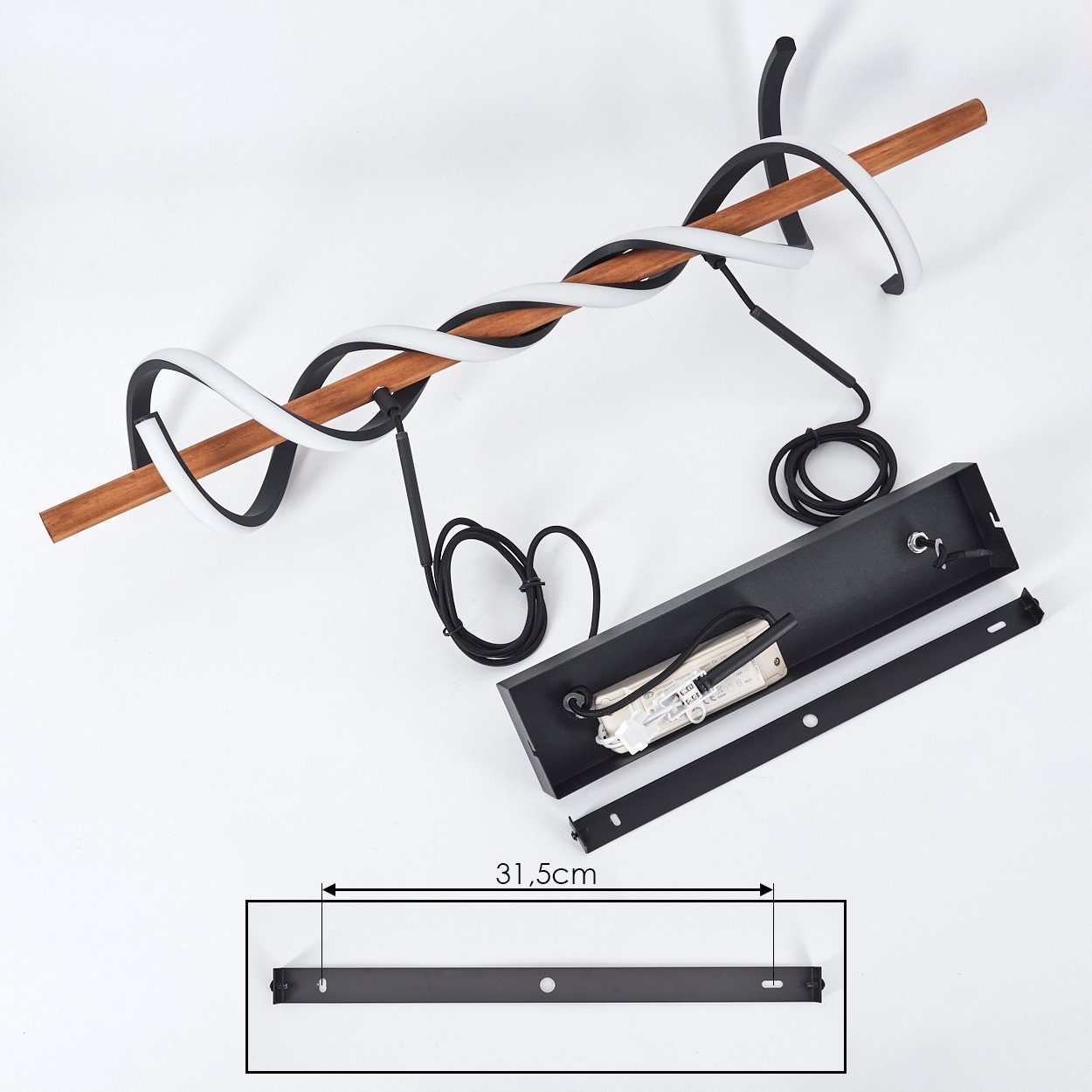 hofstein Pendelleuchte dimmbare Hängelampe aus Metall/Holz/Kunststoff in Schwarz/Natur/Weiß, LED fest integriert, 3000 Kelvin, LED 38 Watt, 5200 Lumen, dimmbar über Lichtschalter