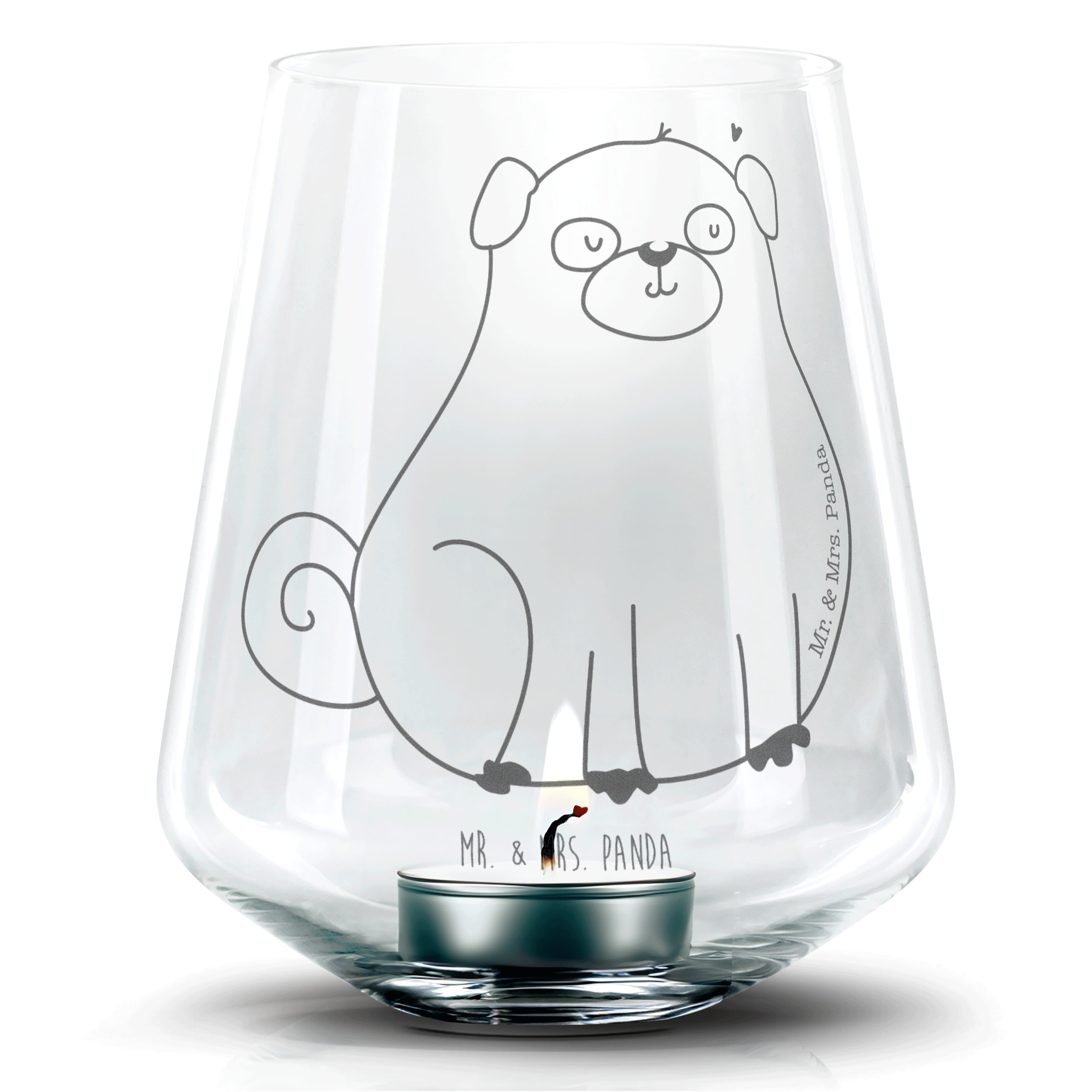 Mr. & Mrs. Panda Windlicht Mops Transparent Geschenk, Sprüche
