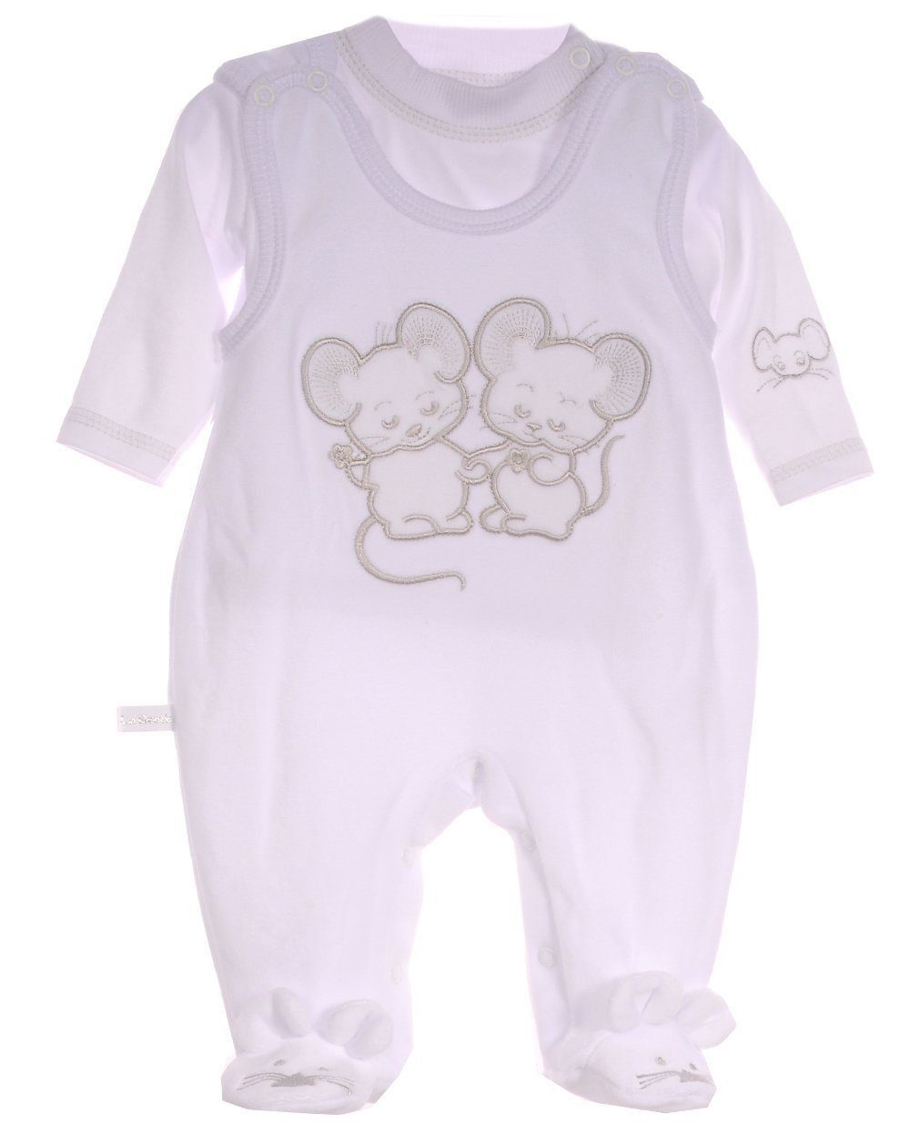 La Bortini Повзунки Повзунки und Shirt Baby Anzug in Grau Grün mit Maus aus weichem Velours, 44 50 56 62 68