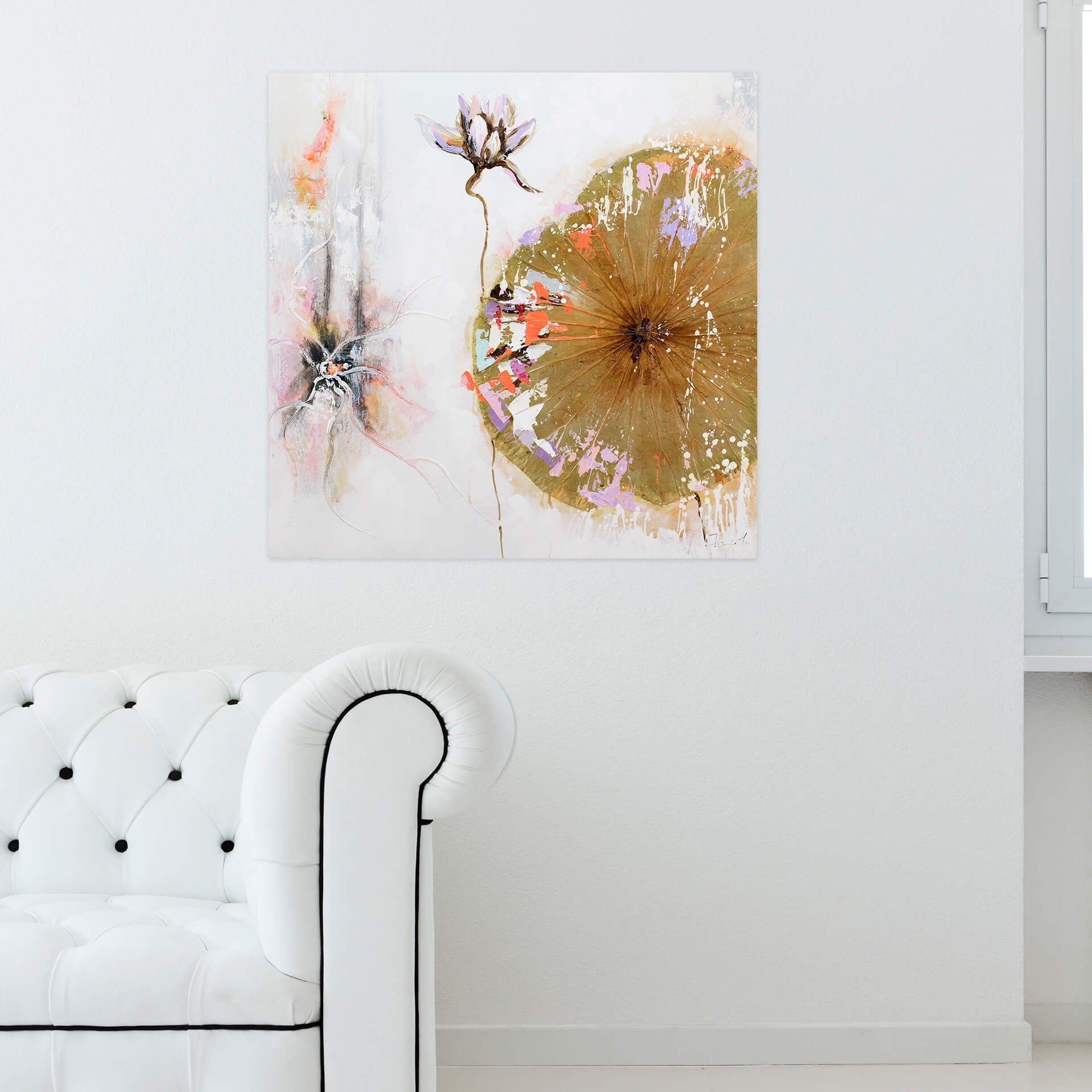 a Wandbild HANDGEMALT 100% Gemälde cm, Ballet Leinwandbild of Blossom Wohnzimmer 80x80 KUNSTLOFT