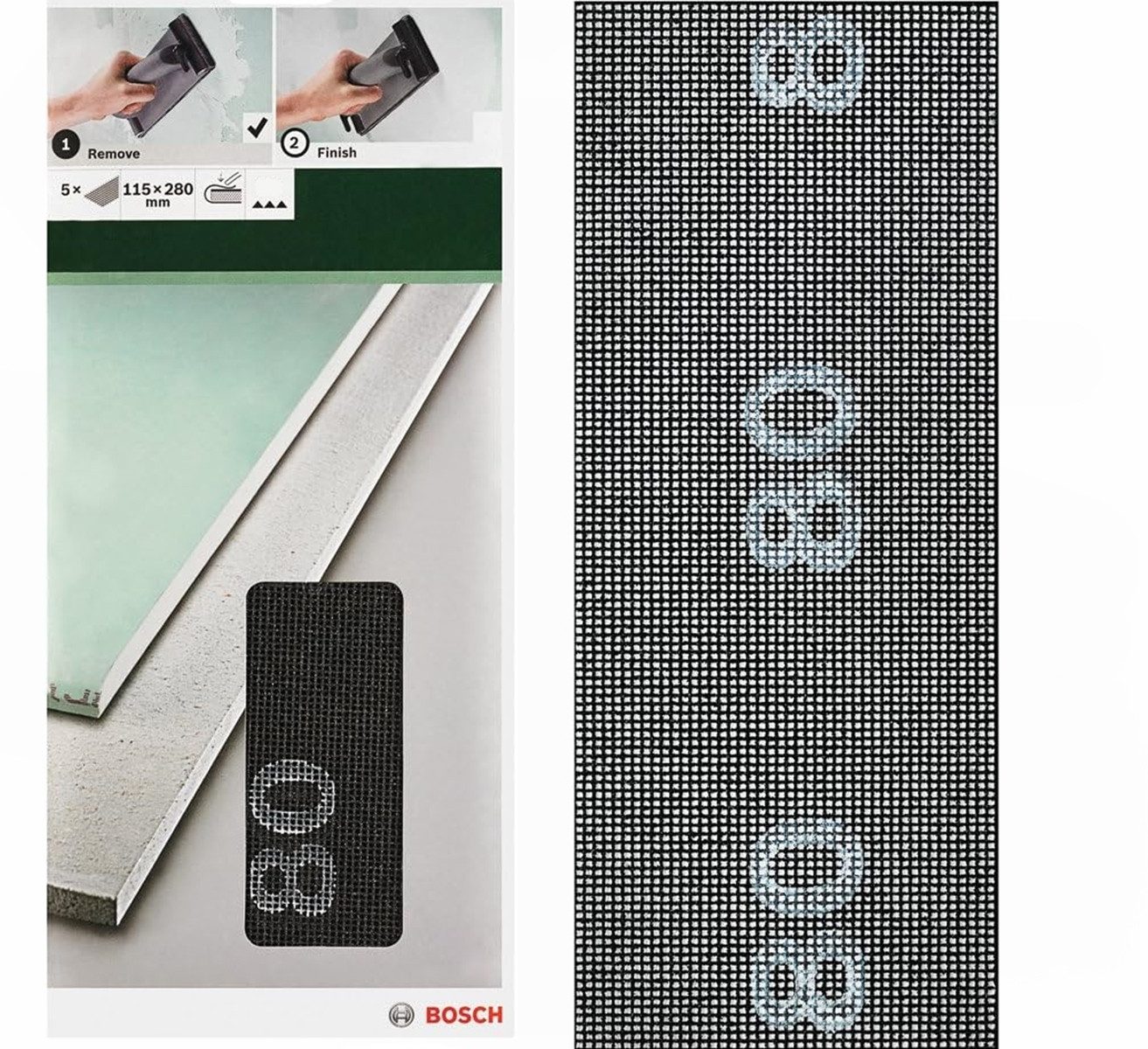 Schleifpapier Schleifgitter 5 Stück, 115 x 280 mm K 80 für Gipskartonplatten