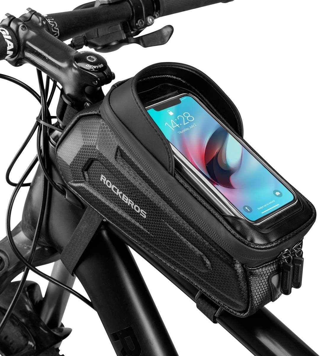 ROCKBROS Fahrradtasche Wasserdicht Handytasche für Smartphone bis zu 6.8 Zoll (Rahmentasche, Lenkertasche), Mit TPU sensitivem Touchscreen für Mountainbikes, Rennrad