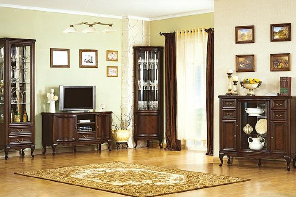 JVmoebel Wohnzimmer-Set Italienisches Wohnzimmer Möbel Set 4-teilig Vitrine Kommode RTV, Made in Europa