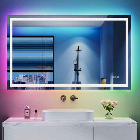 Dripex Badspiegel Led Badezimmerspiegel mit RGB, Farbwechsel, Touch-Schalter, Dimmbar, Beschlagfrei