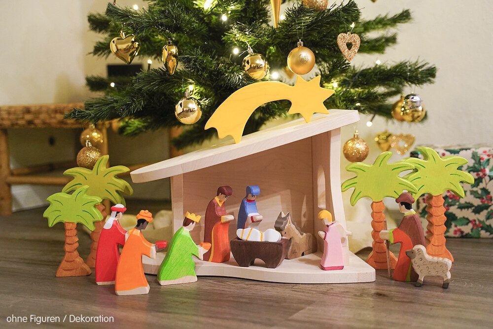 Holztiger Spielwelt Stall / Krippe – montiert, mit Weihnachtsstern – Bild 5 von 5