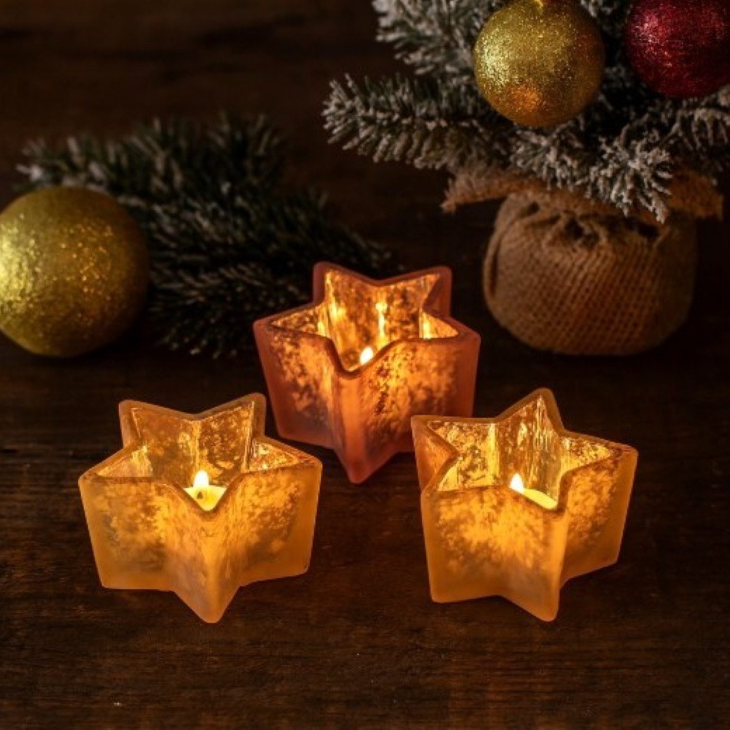 Online-Fuchs Teelichthalter Sterne - Kerzenständer aus Glas - Deko für Wint günstig online kaufen