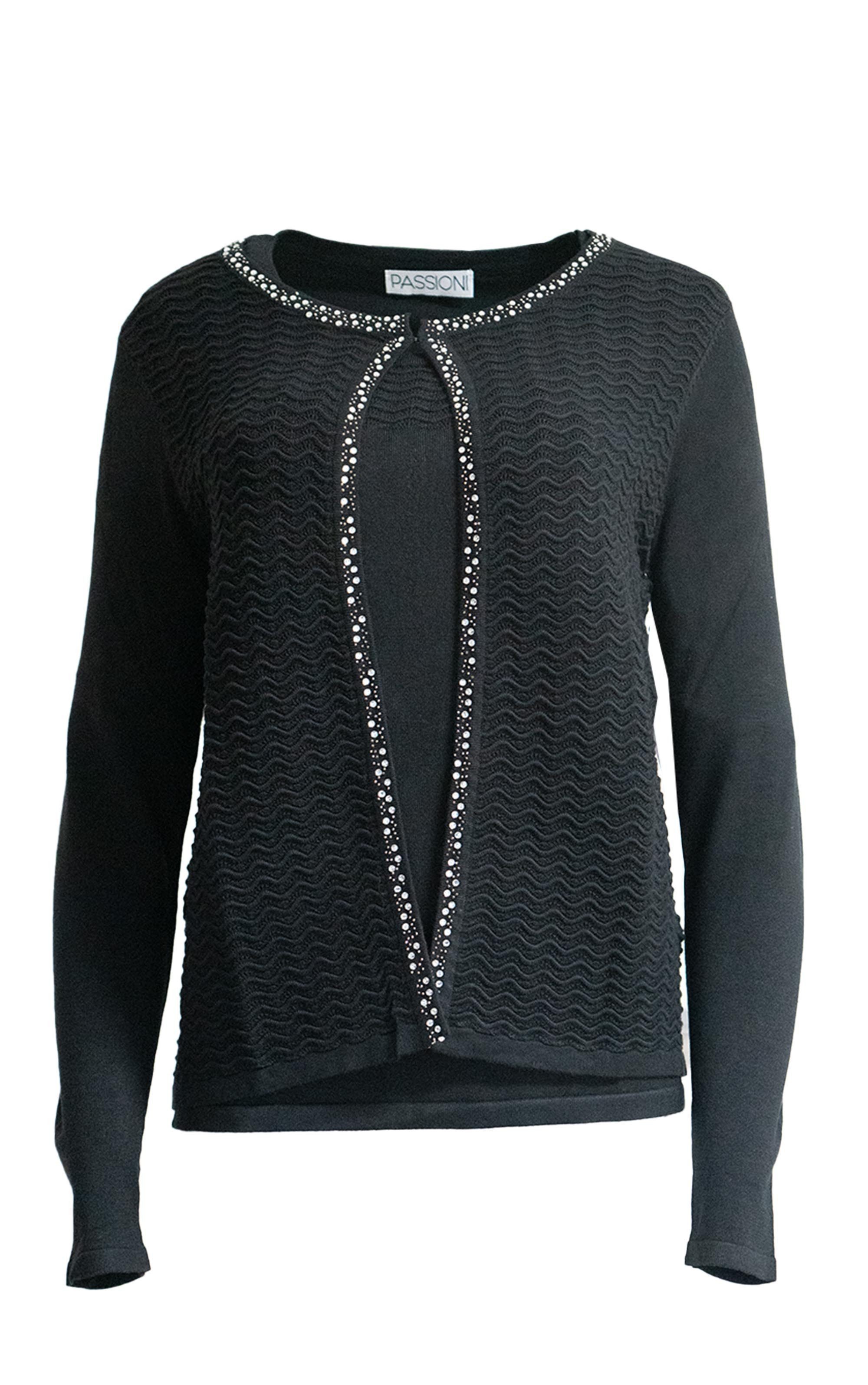 Passioni 2-in-1-Strickjacke Twinset mit Wellenstruktur und Perlendetails in Größe S