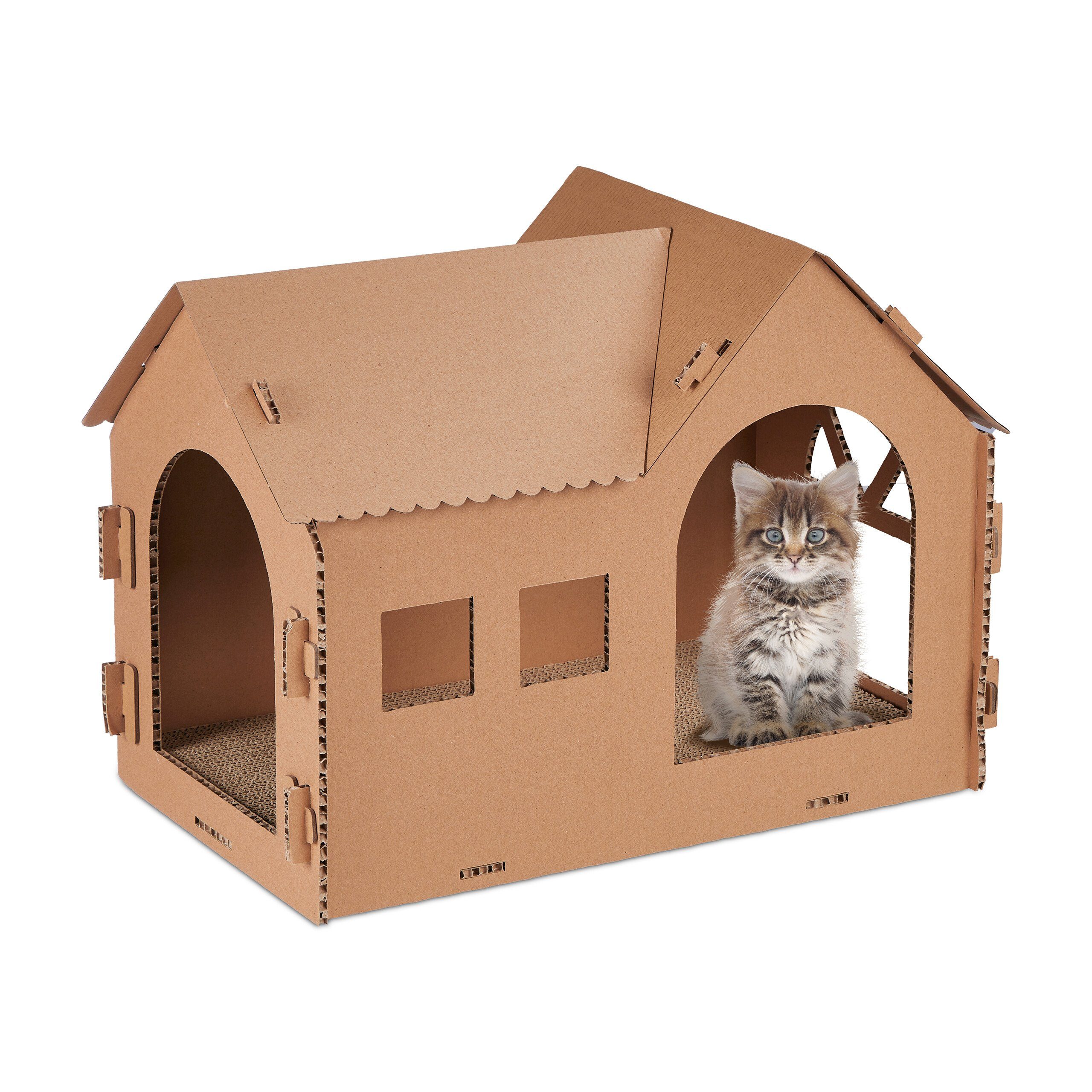 relaxdays Katzenzelt Katzenhaus Pappe mit Kratzbrett