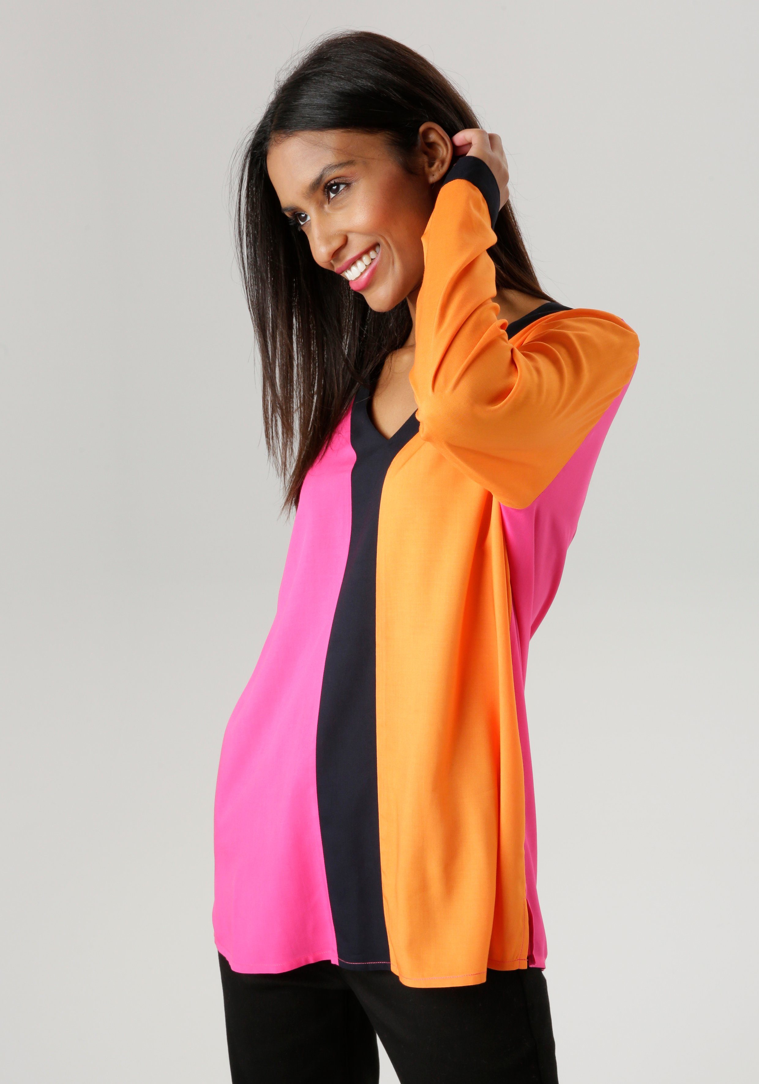 Aniston SELECTED Schlupfbluse mit trendy Colorblocking - NEUE KOLLEKTION