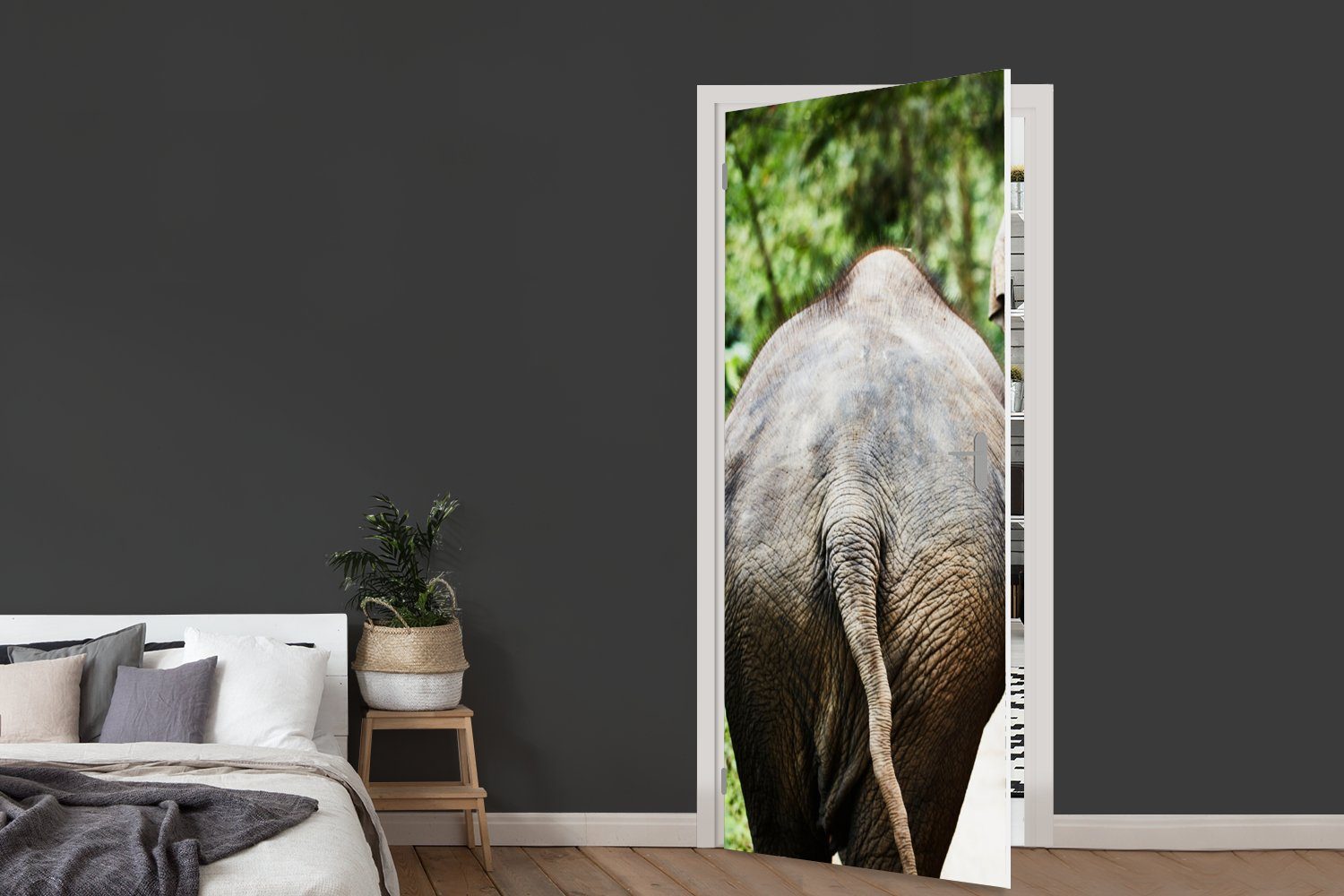 MuchoWow Türtapete Elefant Fototapete - Tiere Natur, - cm für - 75x205 bedruckt, Matt, Tür, Grau St), (1 Türaufkleber