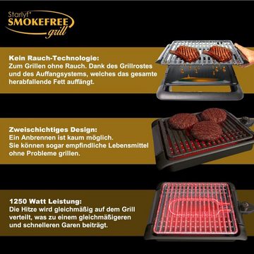 Starlyf Tischgrill Smokefree Grill, 1250,00 W, abnehmbares Thermostat, Stein - Beschichtung, spülmaschinenfest