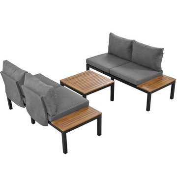 Loywe Gartenlounge-Set Wetterfest Lounge Set, (Set, 2 x 2-Sitzer-Sofa, 2 x Beistelltisch, 1 x Tisch), Stoffbezug kann die Rückseite des Stuhls abdecken, Grau