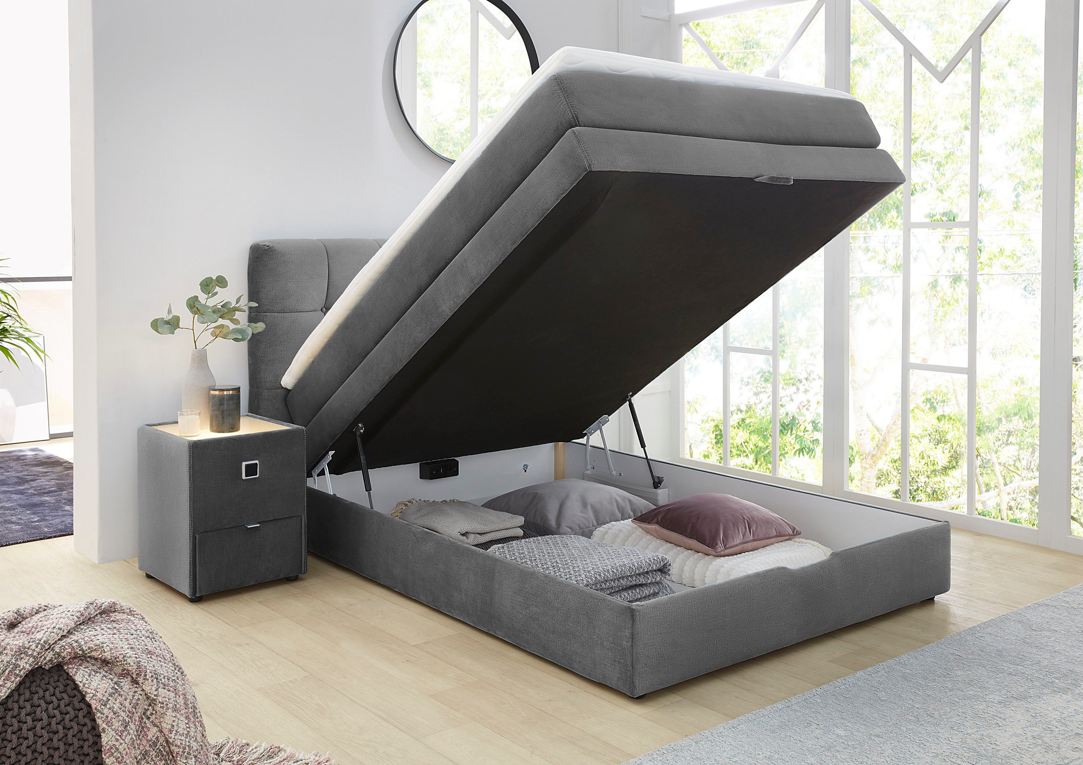 Jockenhöfer Gruppe Boxspringbett AMY in Samt, erhältlich in den Breiten 120cm & 140cm, mit Bettkasten und Topper
