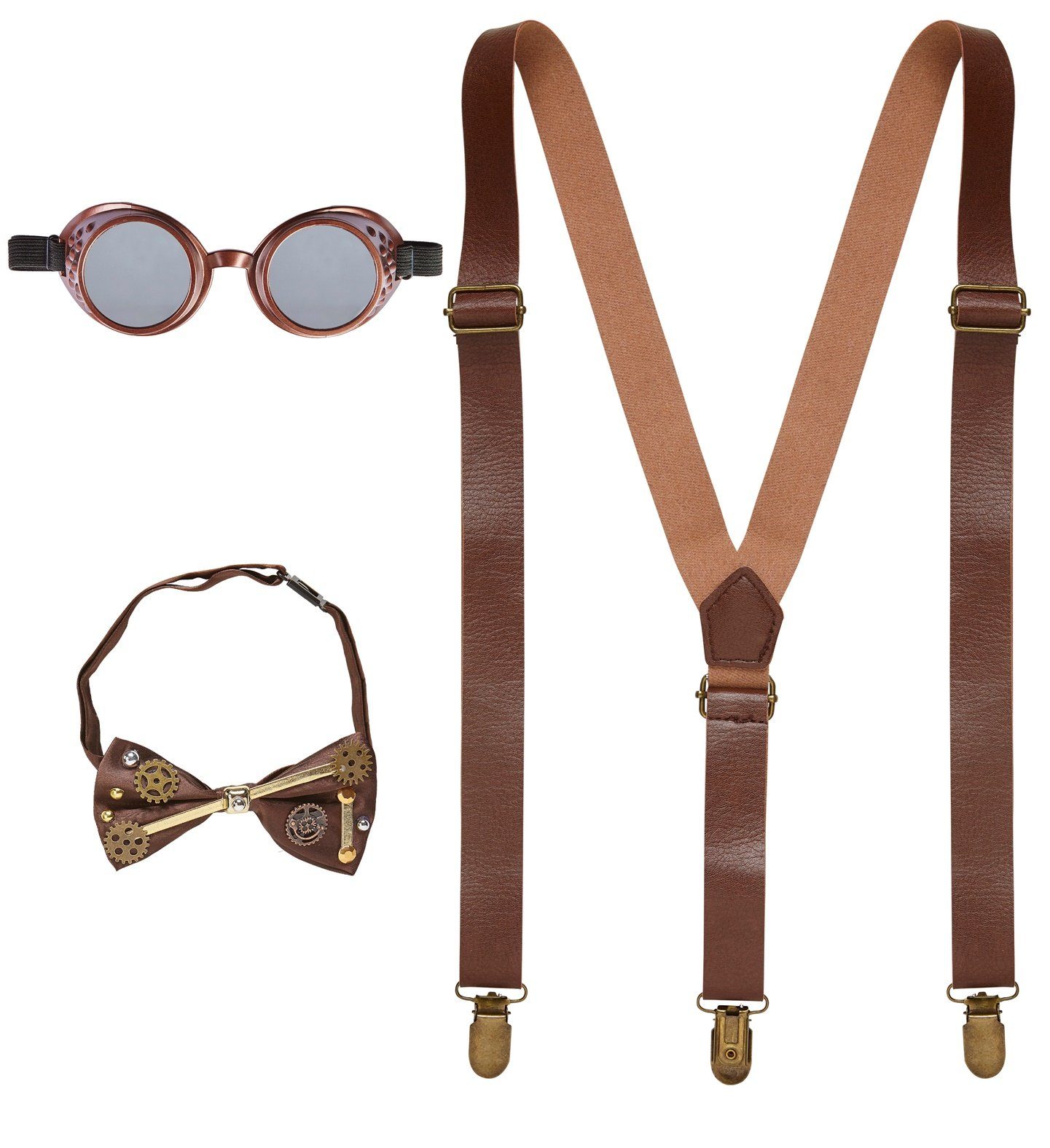 Kostüm Steampunk Kostüm Set - 3-tlg. 68552, Brille Flieg