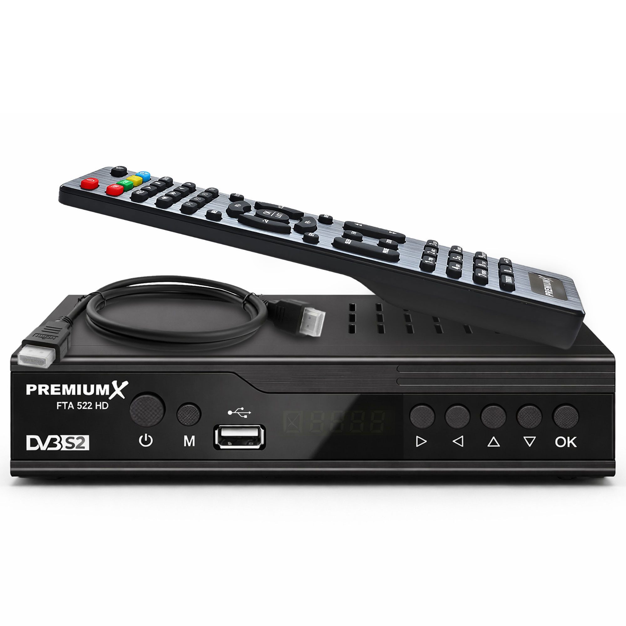 PremiumX FTA 522 HD Satelliten-Receiver DVB-S2 Unicable HDMI SCART USB Player SAT-Receiver