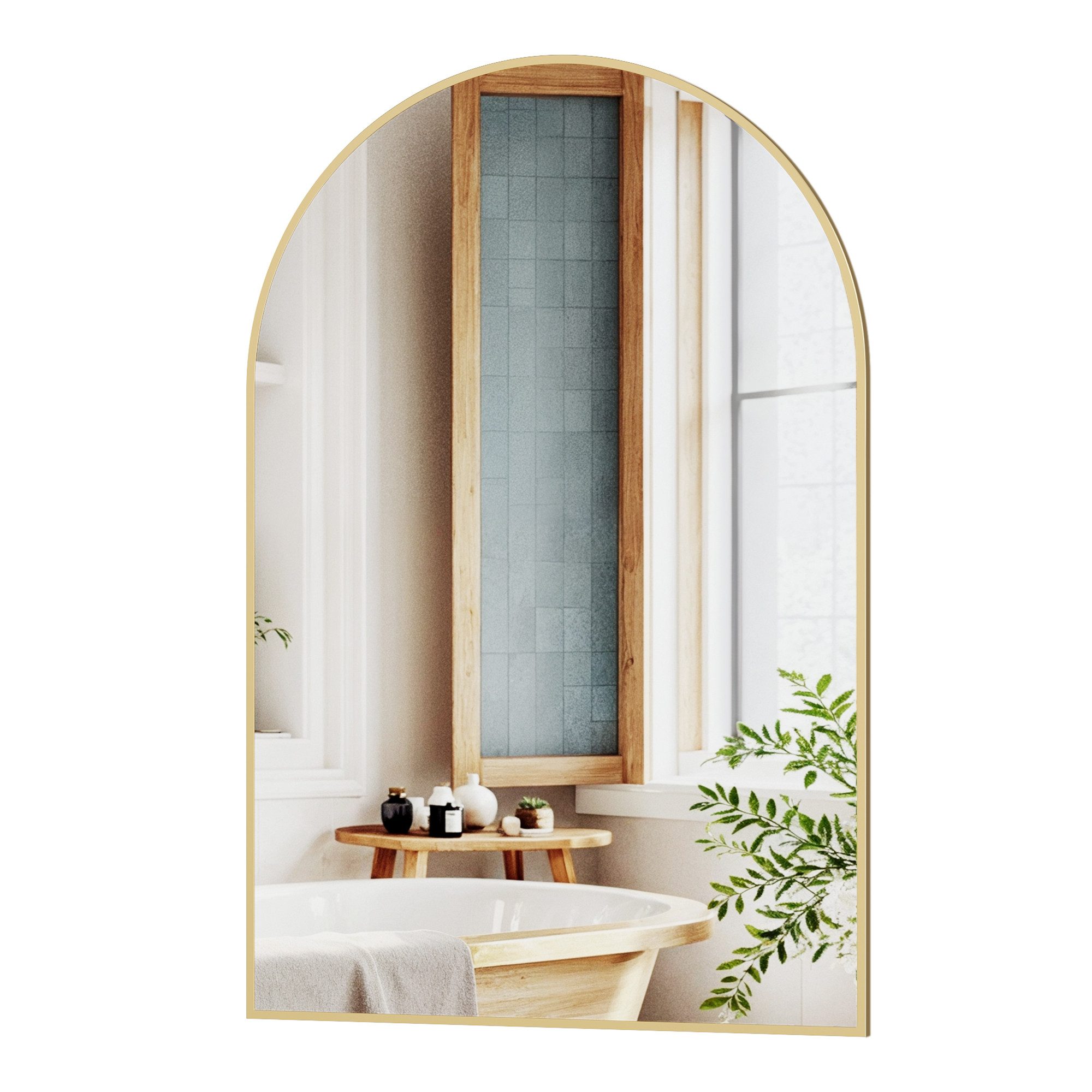 SONGMICS Standspiegel Spiegel für Bad, gewölbter Spiegel, für Wohn-, Schlaf- und Badezimmer, Aluminiumrahmen, mit Sicherheitsfolie, rechteckig/gewölbt, 91 x 61  – Bild 3 von 5