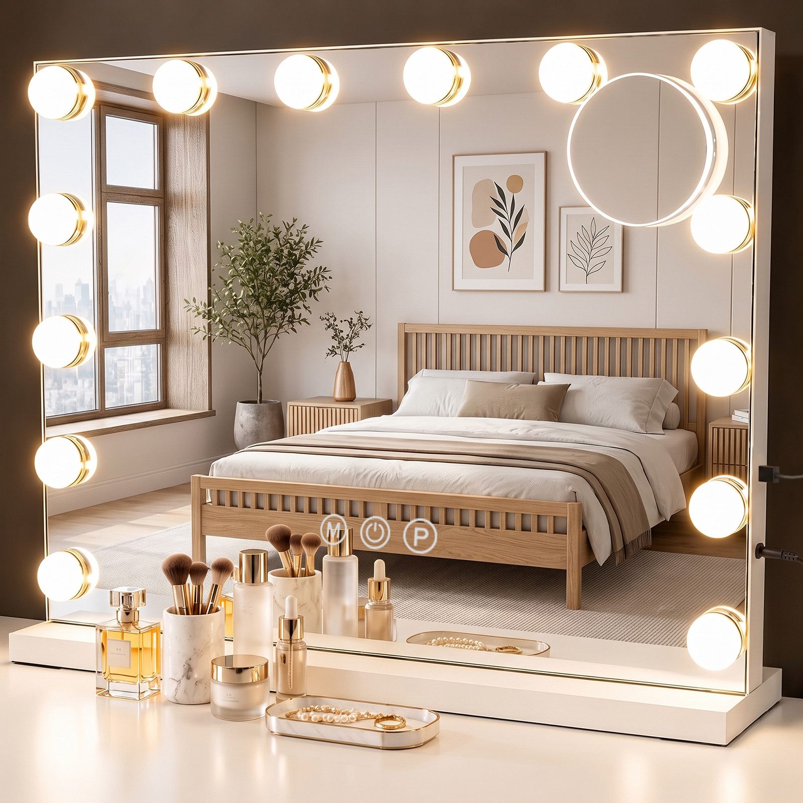 Ledklang Schminkspiegel Beleuchtung,Hollywood Spiegel,3 Farbtemperaturen einstellbar,Touch (3-farbig einstellbares Licht mit mit Memory-Funktion, 1-St., Touchscreen), 50x42cm,5-fache Vergrößerung,USB-Anschluss für Ankleidezimmer