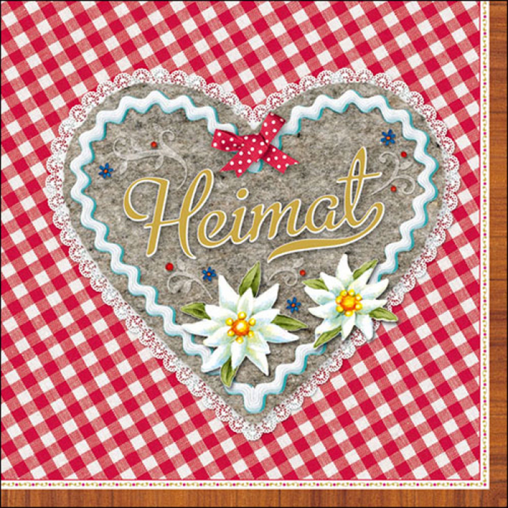 Ambiente Luxury Paper Products Papierserviette, Servietten Papier 33x33cm 3-lagig kariert mit Herz Motiv 20 Stk.