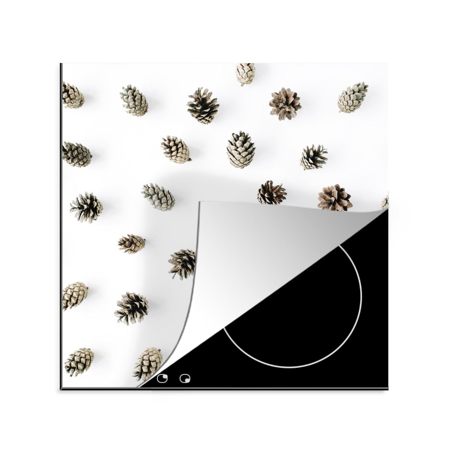 MuchoWow Herdblende-/Abdeckplatte Tannenzapfen - Winter - Weiß, Vinyl, (1 tlg), 78x78 cm, Ceranfeldabdeckung, Arbeitsplatte für küche