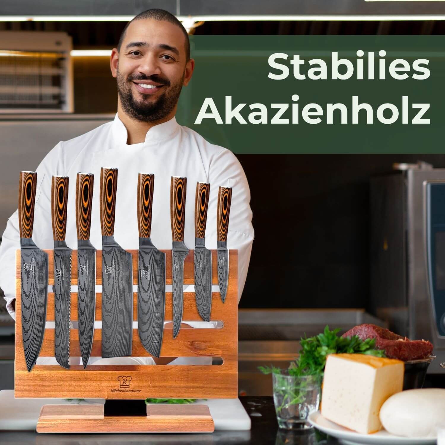 Küchenkompane Messer-Set Küchenmesser Komibpaket mit magnetischem Messerblock - Akarui (2-tlg)