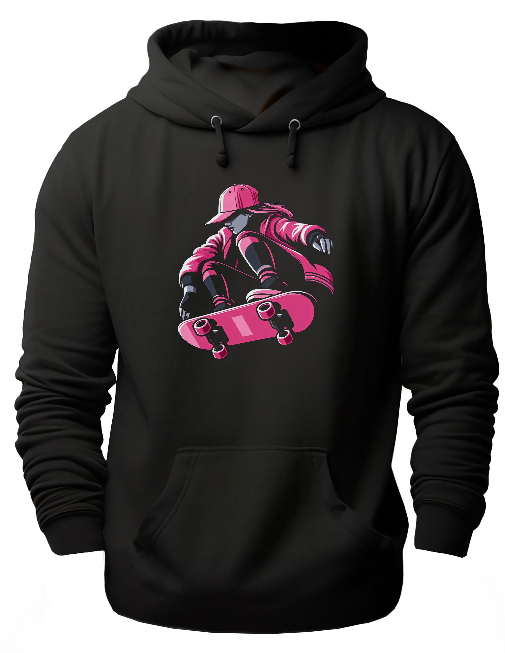 MyDesign24 Hoodie Skater Kapuzen Pulli - springende Skateboarderin Damen Kapuzensweater - Skater Hoodie i714