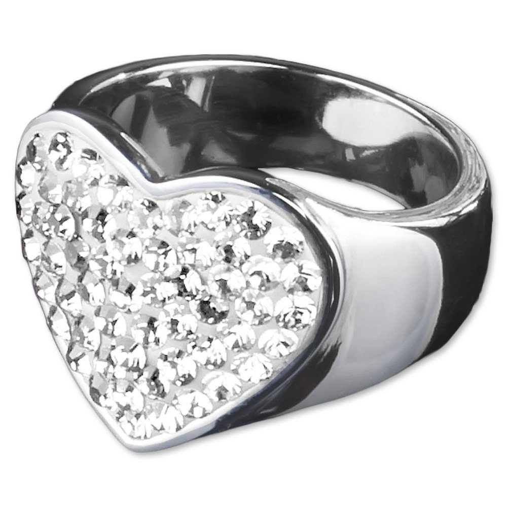 viva-adorno Fingerring Edelstahl Ring Damenring Multi Kristall Zirkonia Herz