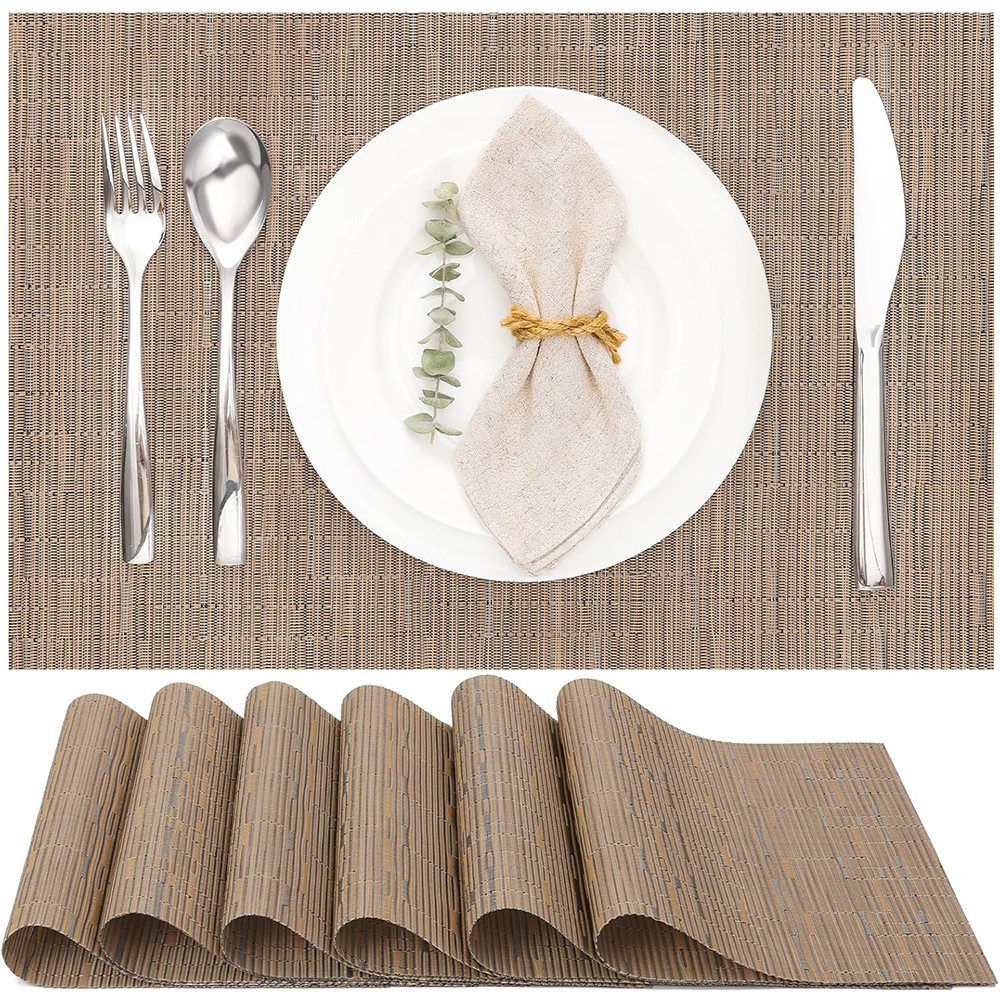 TUWENA Platzset Tischsets Abwaschbar 6er Set, Rutschfest Hitzebeständig Platzdeckchen, Vinyl Platzdeckchen für Küche Speisetisch Hotel, Platzmatten 30x43.5cm
