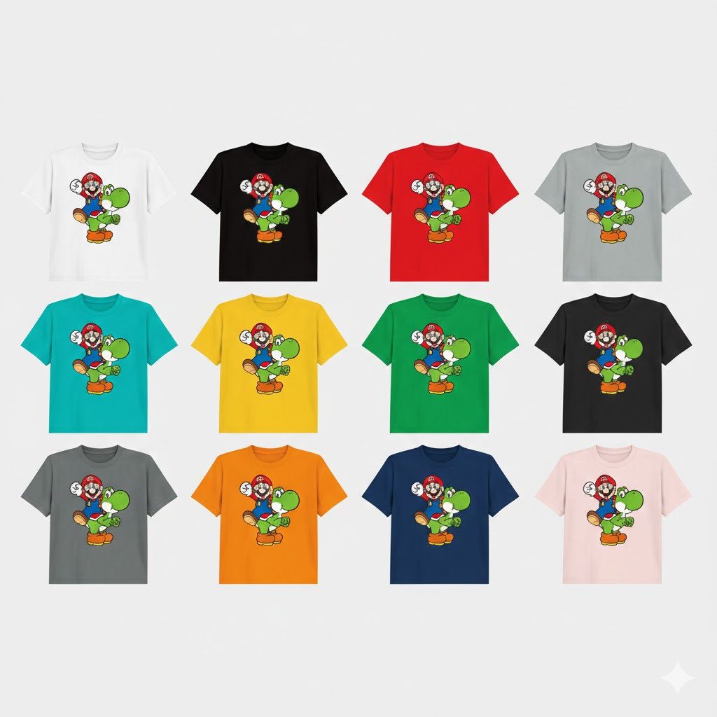 Blondie & Brownie T-Shirt Kinder Yoshi & Mario Konsole Retro Super Luigi