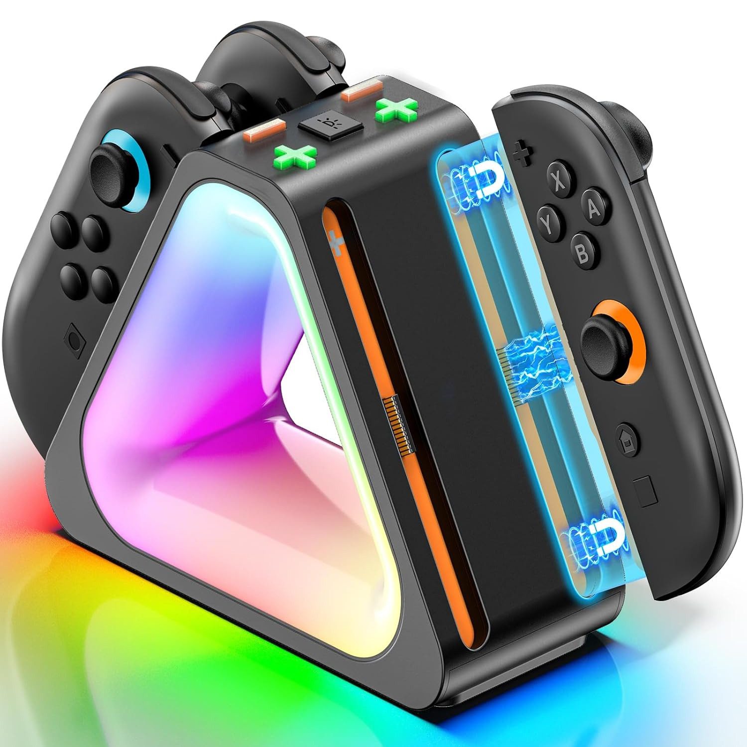 TUWENA Switch 2 Magnetische, Ladestation für Joy Con, Controller Ladegerät Zubehör Nintendo (mit 7 Lichtmodi)