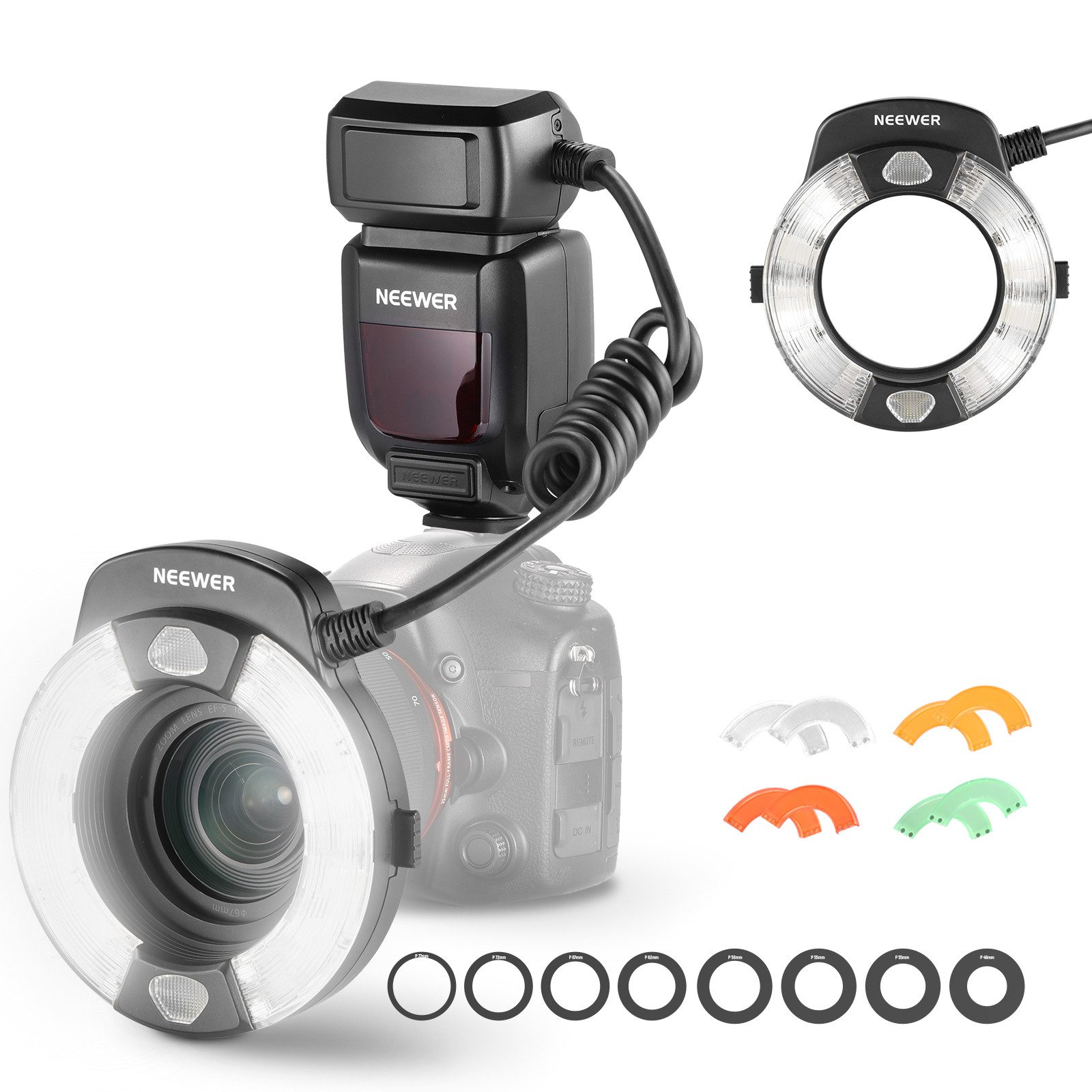 Neewer RF1-S Makro Blitz Ring Blitzlicht für Sony Kamera, 76W GN15 5600K Aufsteckblitz, (TTL Beleuchtung 1-1/128 Ausgang Vordere, für Makro Studiofotos)