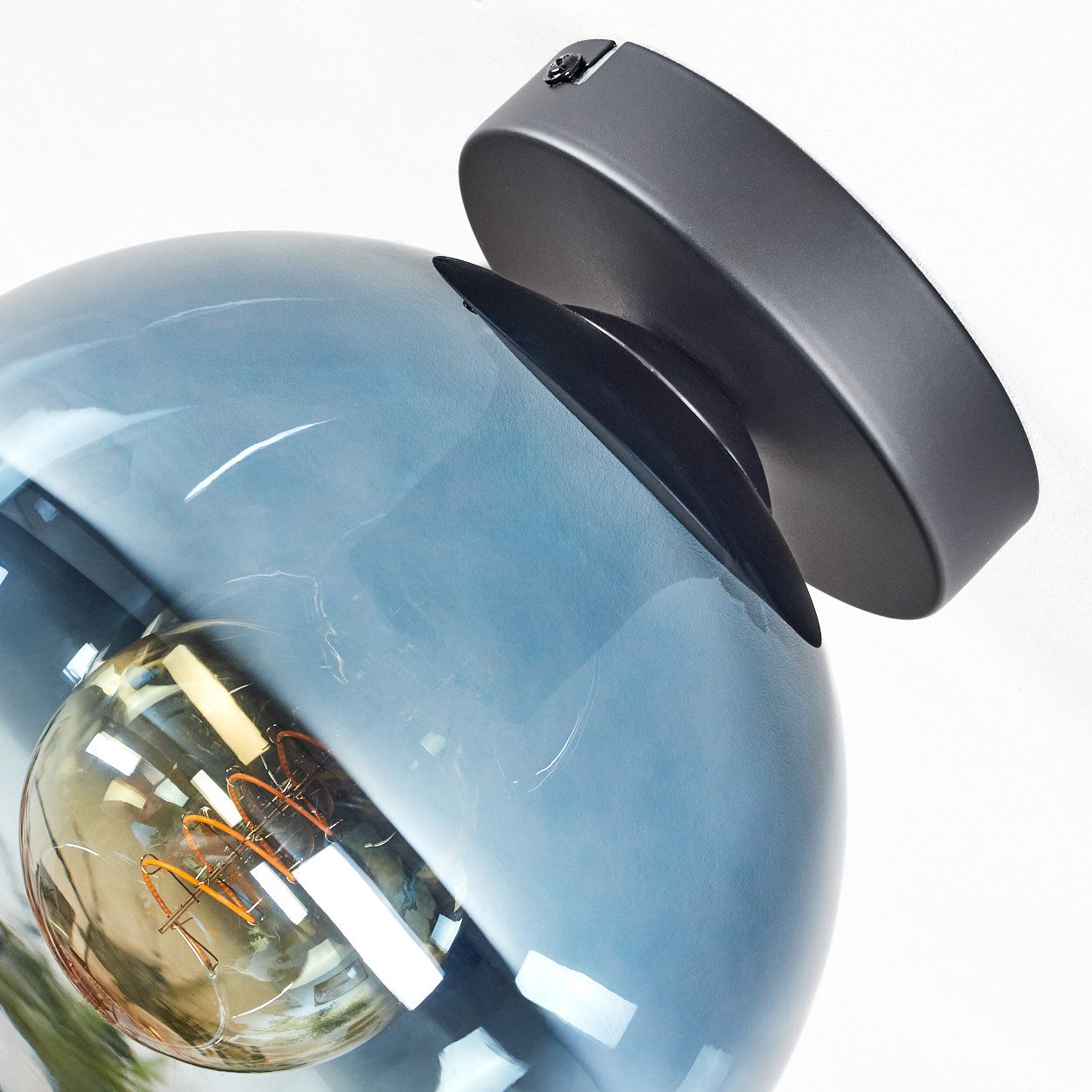 hofstein Deckenleuchte Deckenlampe aus Metall/Glas in Schwarz/Blau/Klar, ohne Leuchtmittel, Deckenleuchte im modernen Vintage-Design (Schirm Ø 20 cm), E27