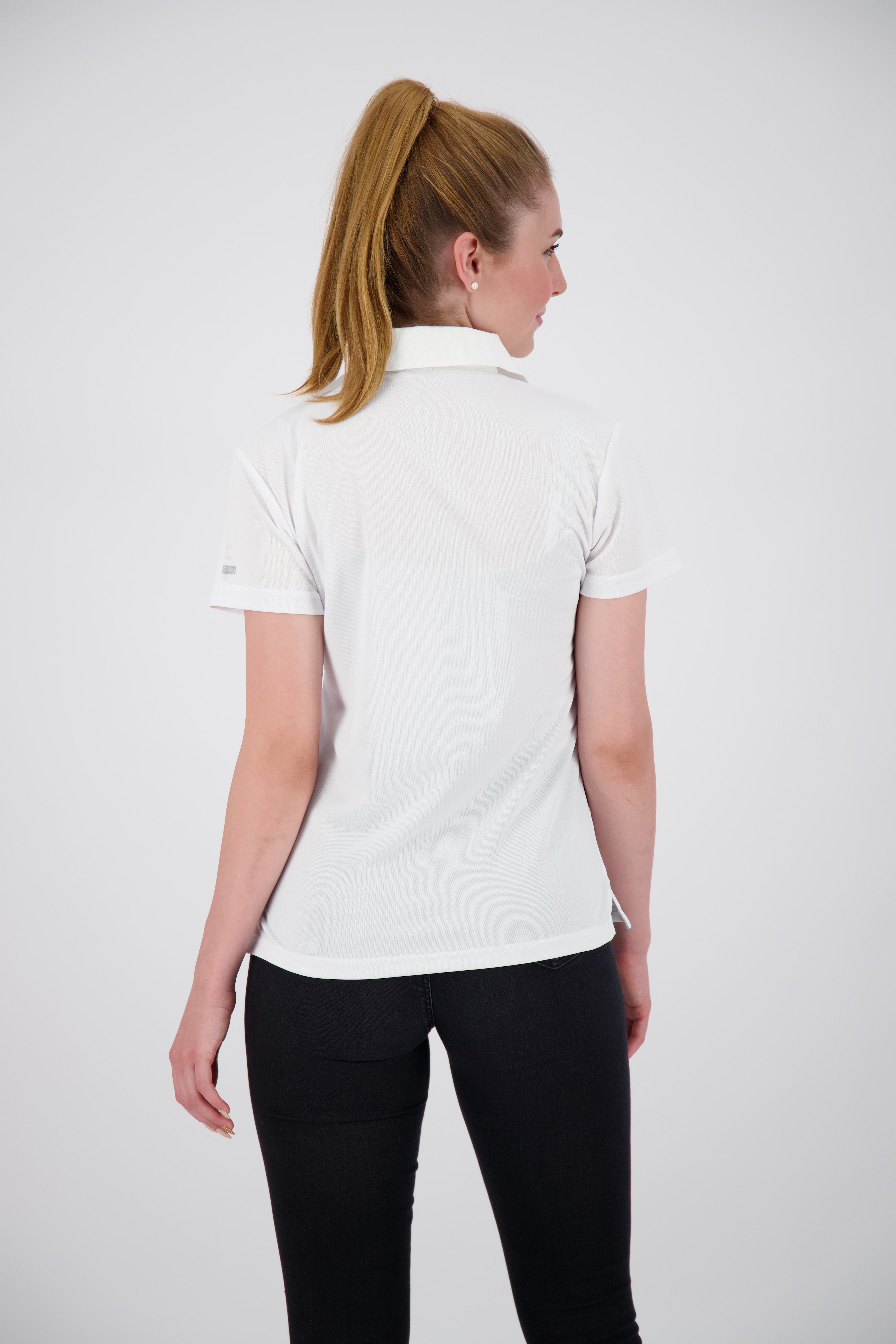 100% Recycling aus Active Kunstfaser HEDLEY WOMEN NEW Poloshirt white DEPROC 3F-Funktions-Piqué II