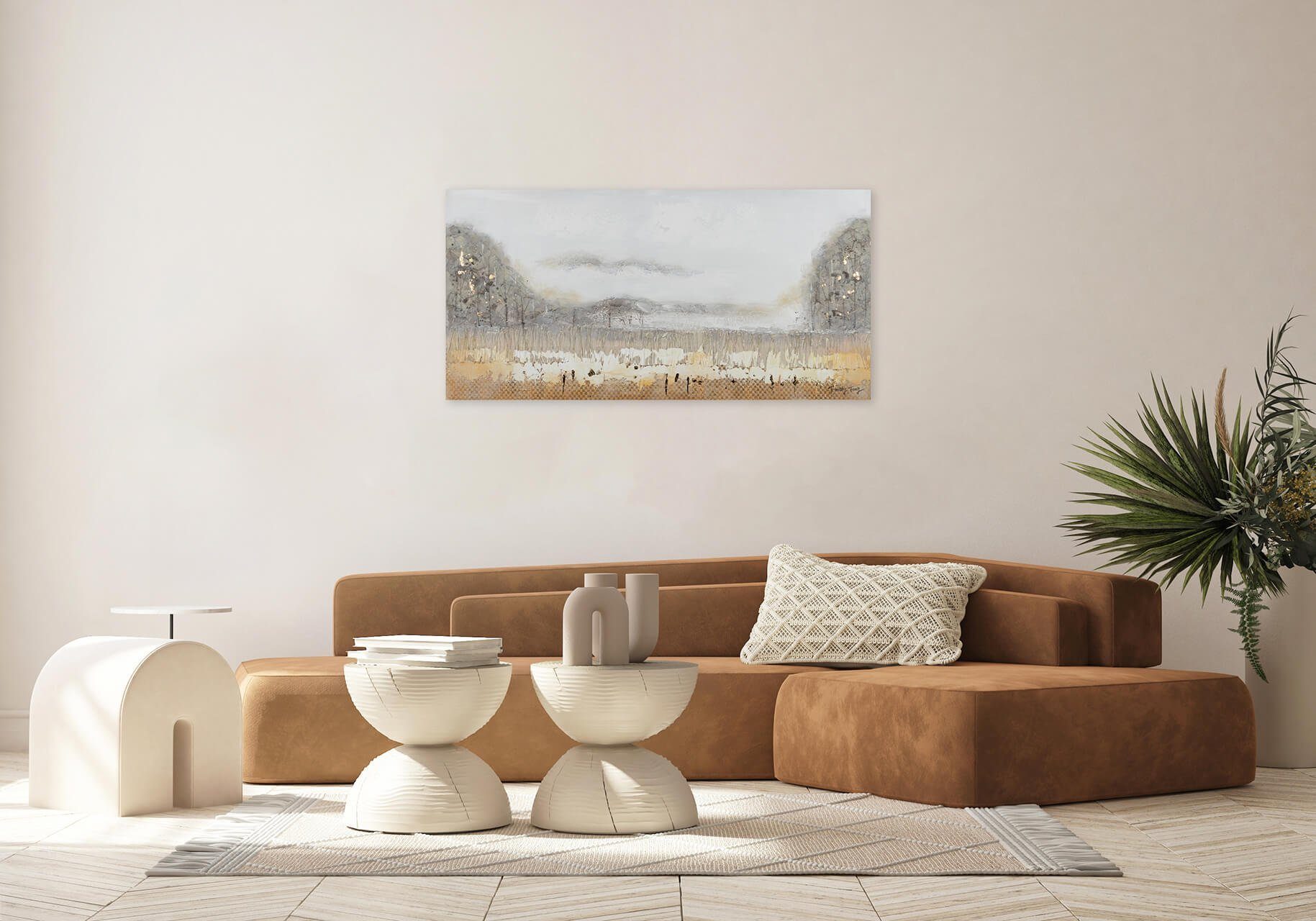 Leinwandbild 100% KUNSTLOFT 120x60 cm, in Mountains Wohnzimmer Gemälde HANDGEMALT Fog Wandbild