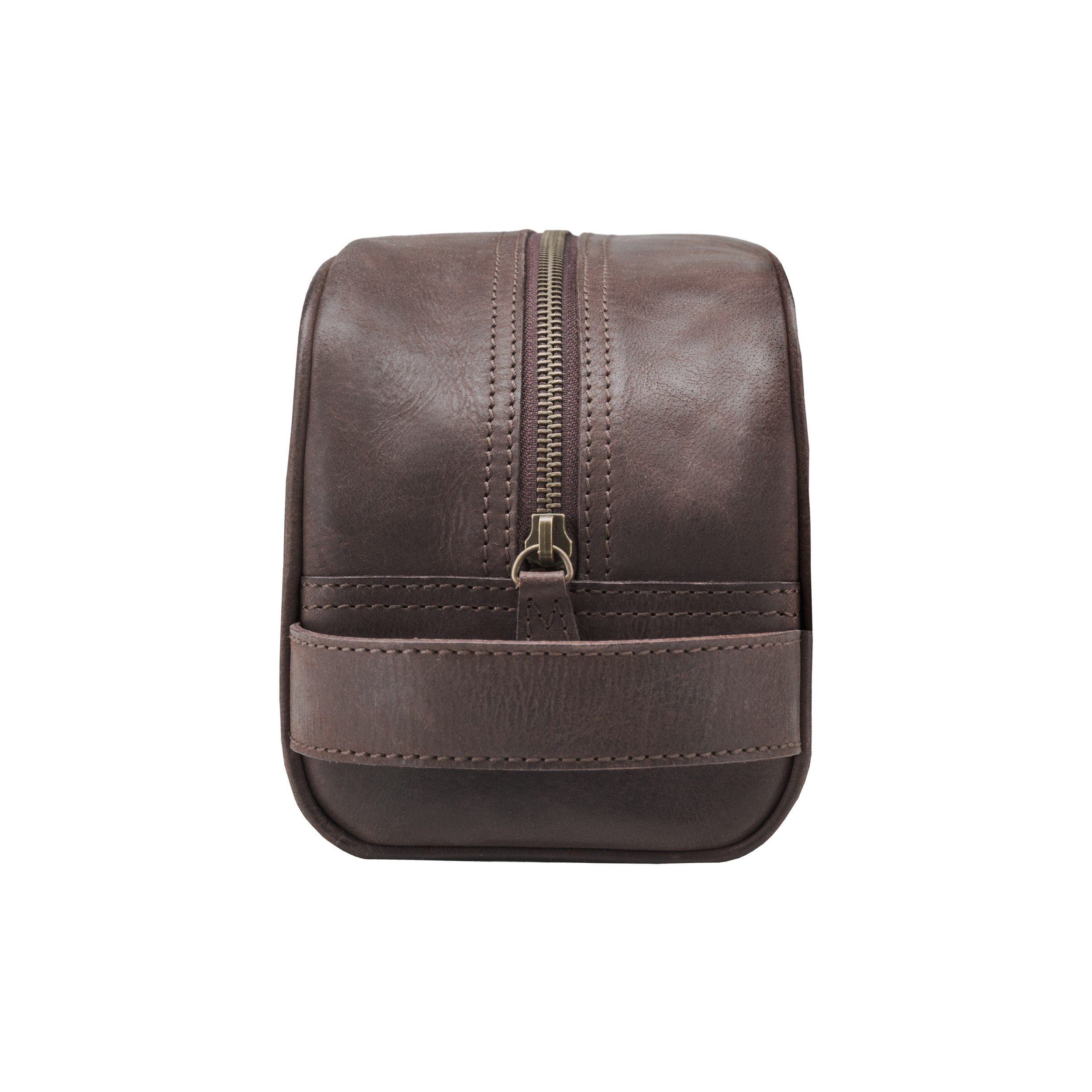 DRAKENSBERG Kulturbeutel »Theo« Kaffee-Braun, Elegante Kulturtasche aus Büffelleder für Damen und Herren, Vintage